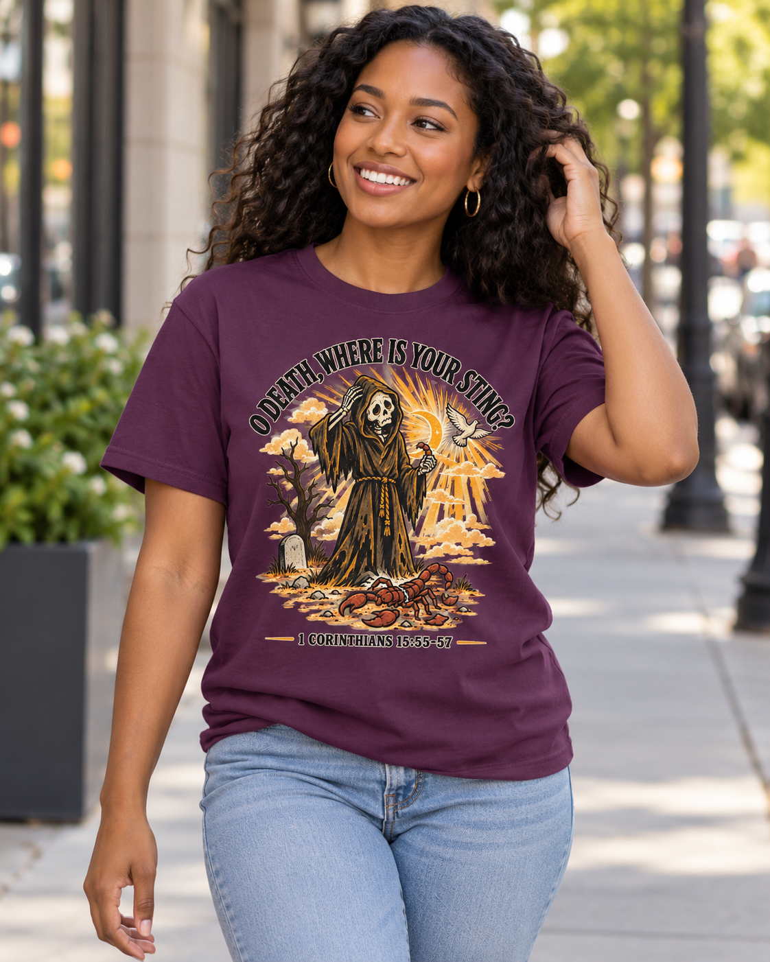Death Grim Reaper Illustration T-shirt | 'O Death, Where Is Your Sting' Biblical Verse: other