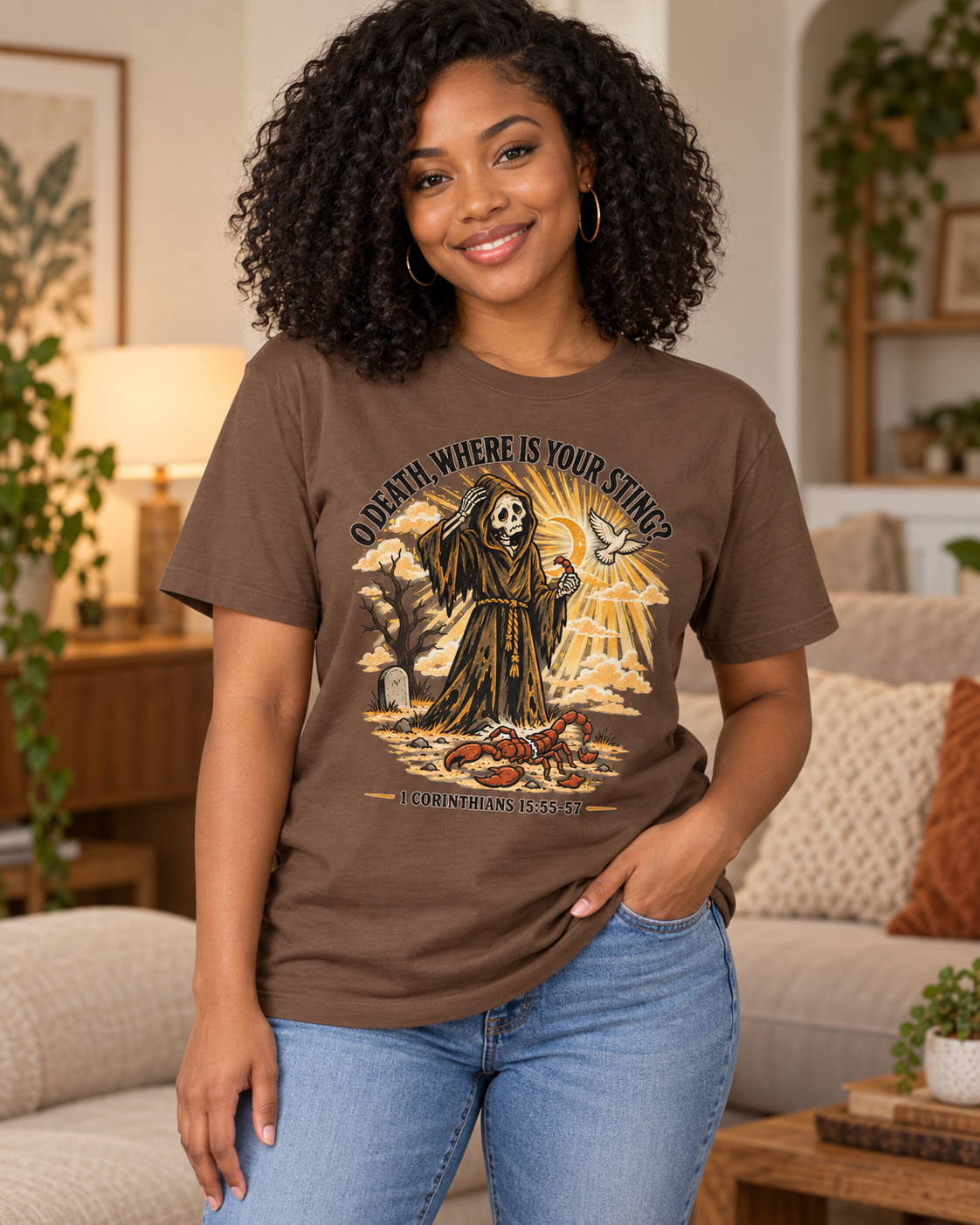 Death Grim Reaper Illustration T-shirt | 'O Death, Where Is Your Sting' Biblical Verse: other