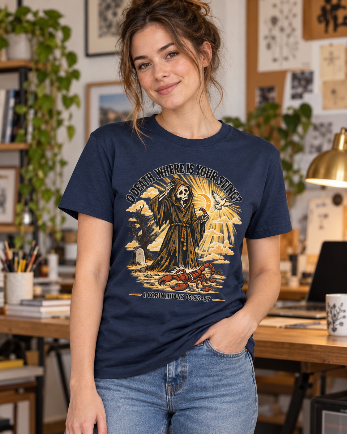 Death Grim Reaper Illustration T-shirt | 'O Death, Where Is Your Sting' Biblical Verse: other