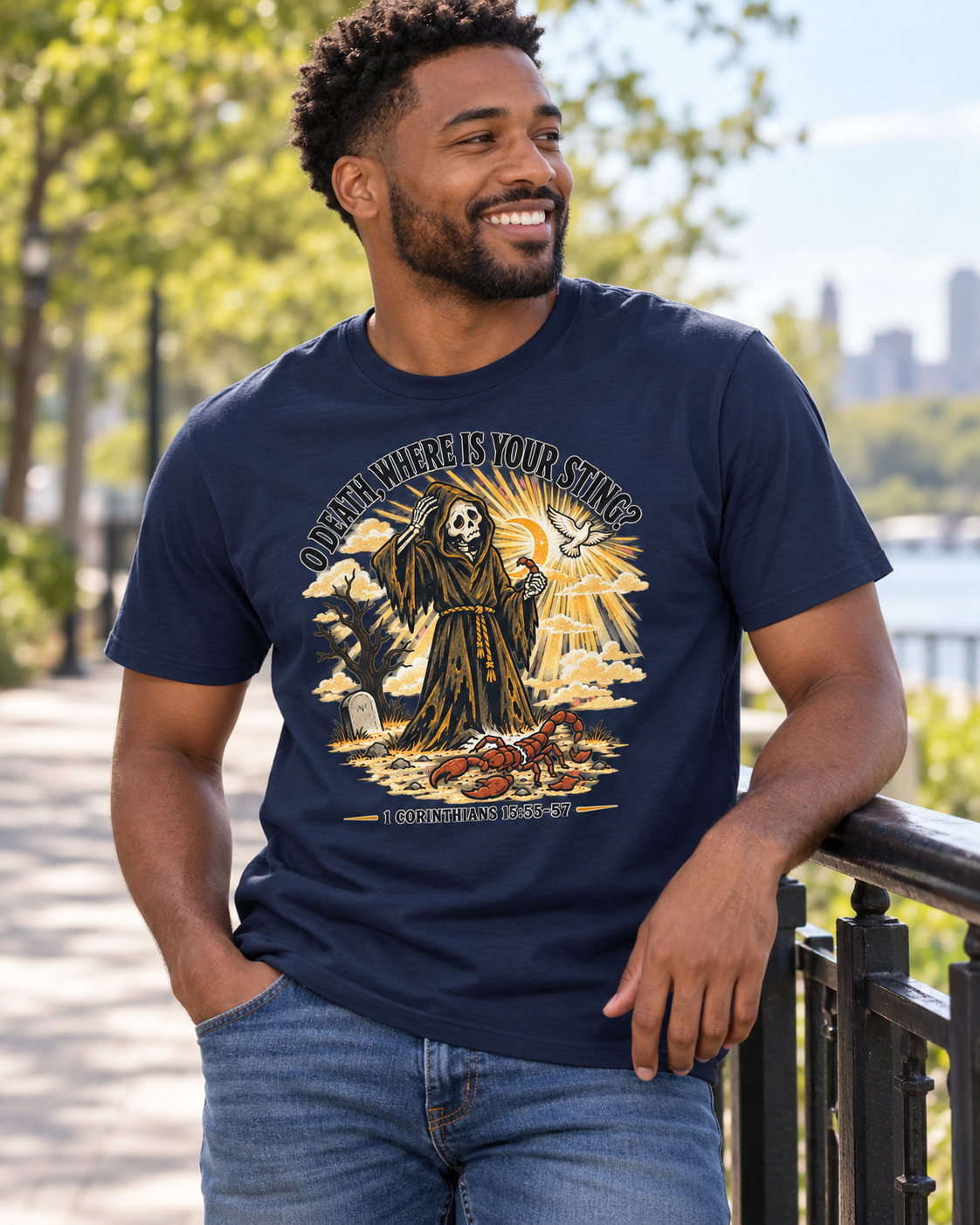 Death Grim Reaper Illustration T-shirt | 'O Death, Where Is Your Sting' Biblical Verse: other