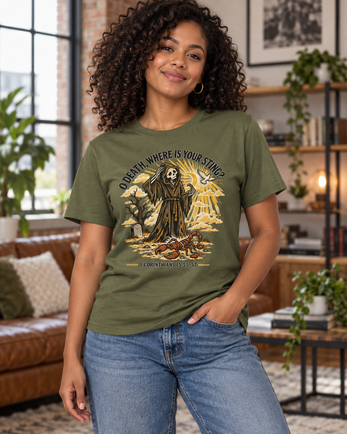Death Grim Reaper Illustration T-shirt | 'O Death, Where Is Your Sting' Biblical Verse: other