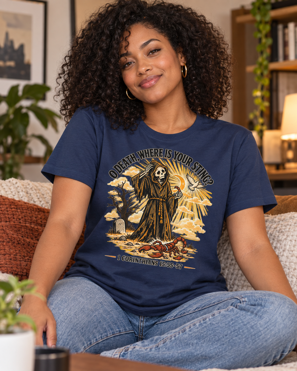 Death Grim Reaper Illustration T-shirt | 'O Death, Where Is Your Sting' Biblical Verse: other