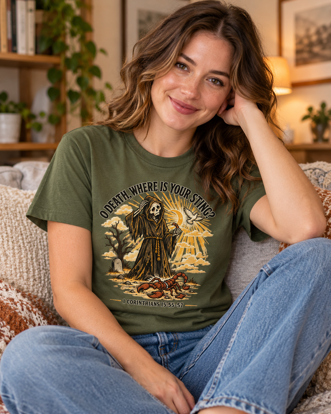 Death Grim Reaper Illustration T-shirt | 'O Death, Where Is Your Sting' Biblical Verse: other