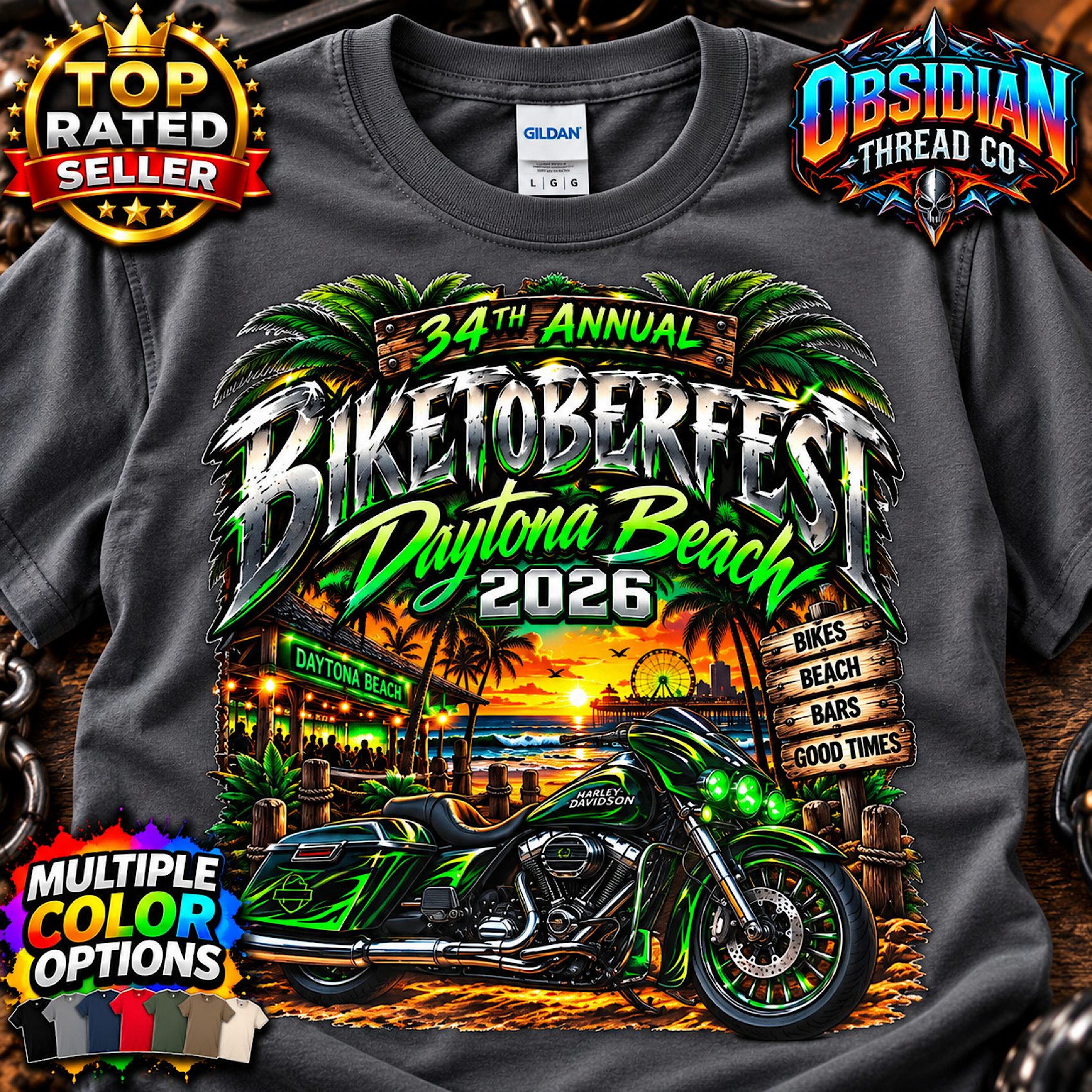 2026 Biketoberfest Daytona Beach Shirt 34th Annual Florida Biker no harley color preview 2