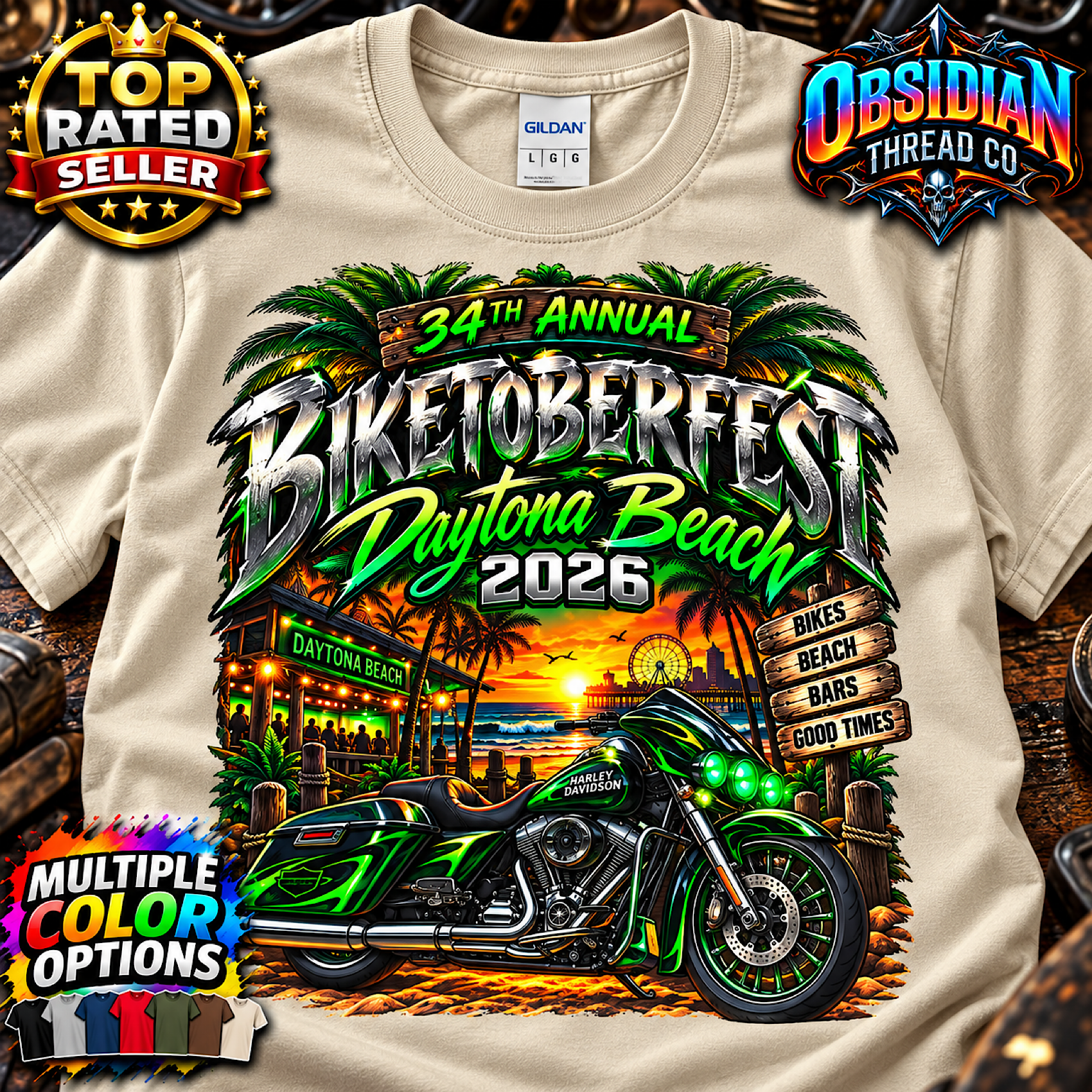 2026 Biketoberfest Daytona Beach Shirt 34th Annual Florida Biker no harley color preview 3