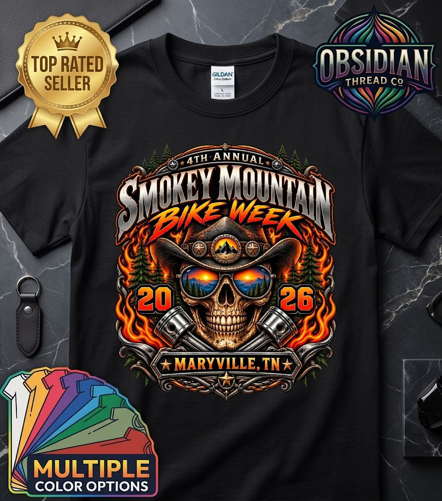 2026 Smoky Mountain Bike Week Shirt 4th Annual Maryville TN Biker no harley artwork detail