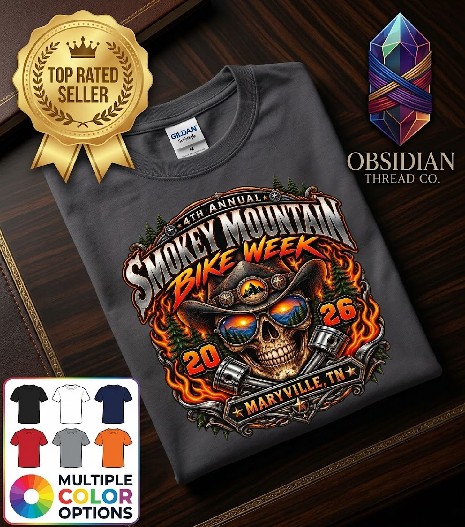 2026 Smoky Mountain Bike Week Shirt 4th Annual Maryville TN Biker no harley color preview 2