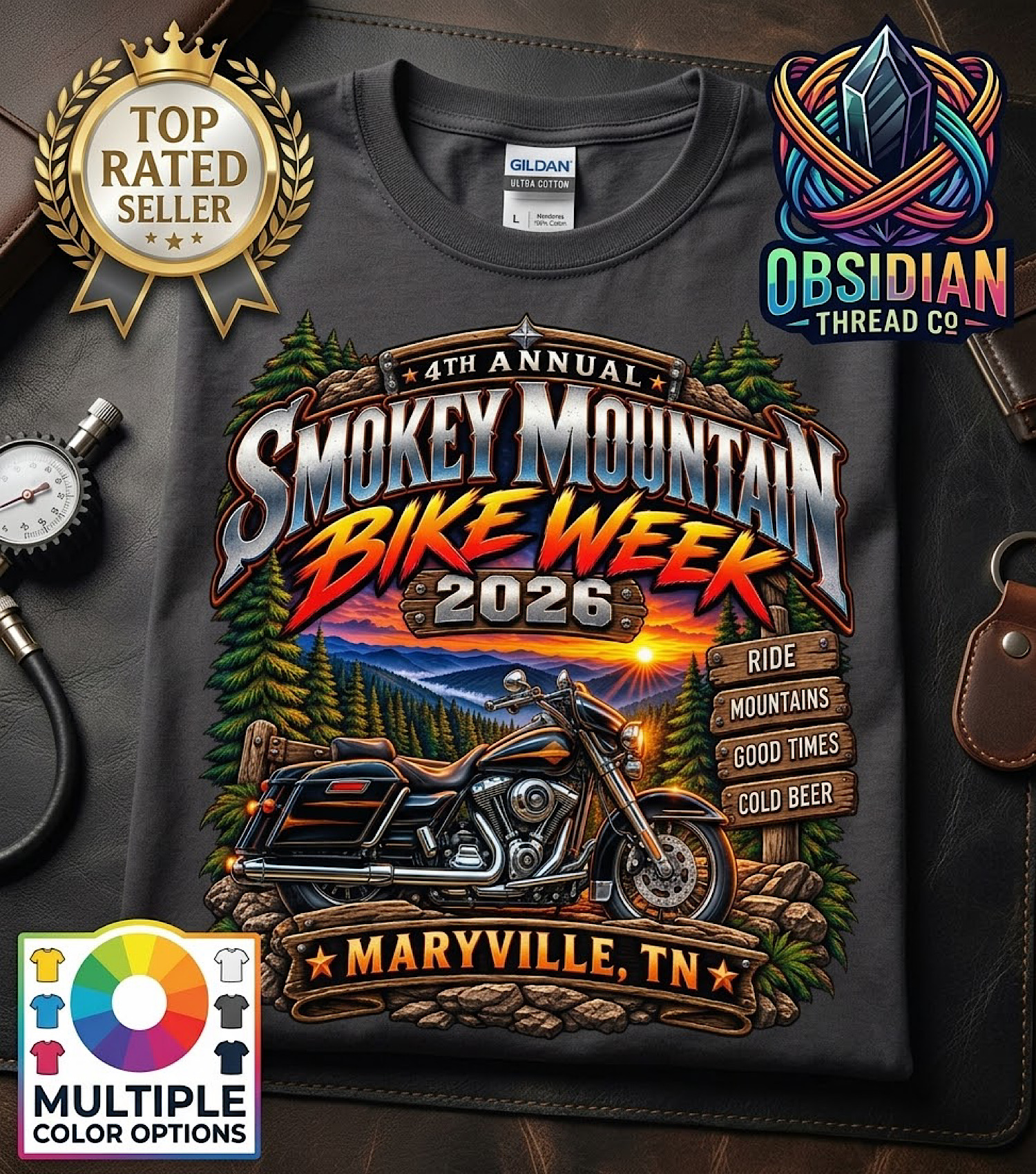 2026 Smoky Mountain Bike Week Shirt 4th Annual Maryville TN Biker no harley color preview 2