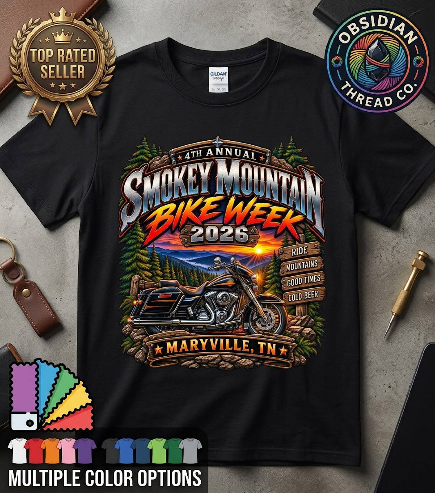 2026 Smoky Mountain Bike Week Shirt 4th Annual Maryville TN Biker no harley color preview 4