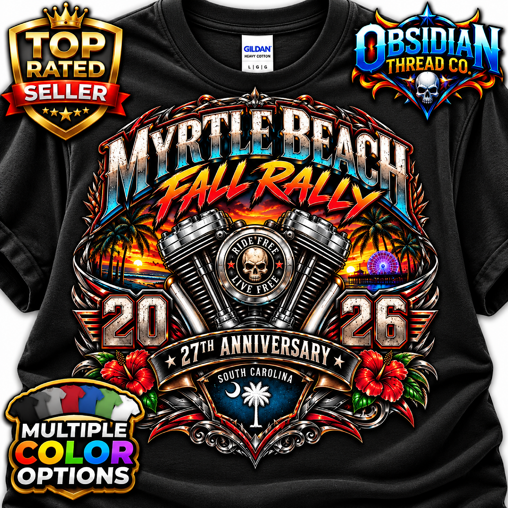 2026 Myrtle Beach Fall Rally Shirt SC Motorcycle Bike Week 27th no harley artwork detail