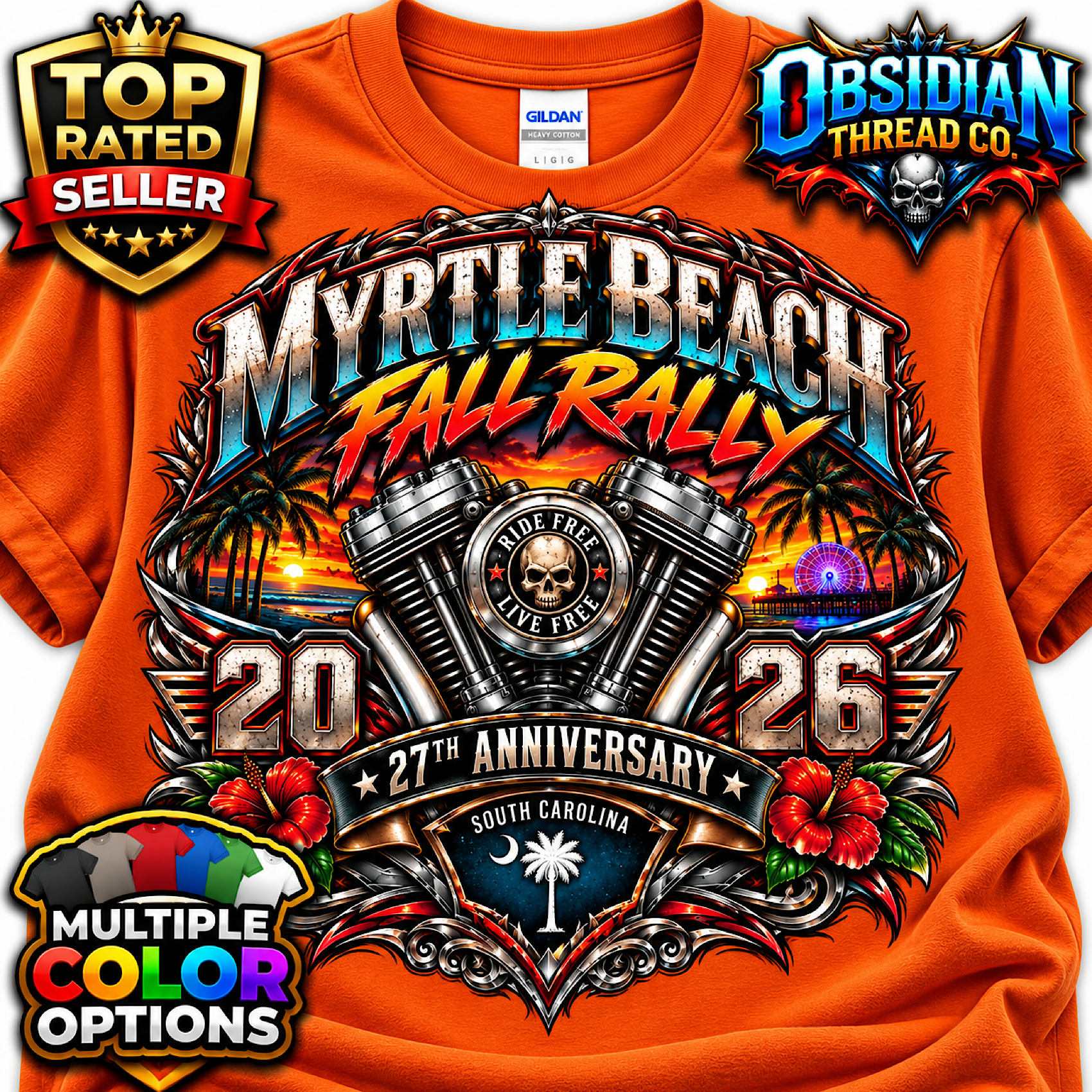 2026 Myrtle Beach Fall Rally Shirt SC Motorcycle Bike Week 27th no harley color preview 4