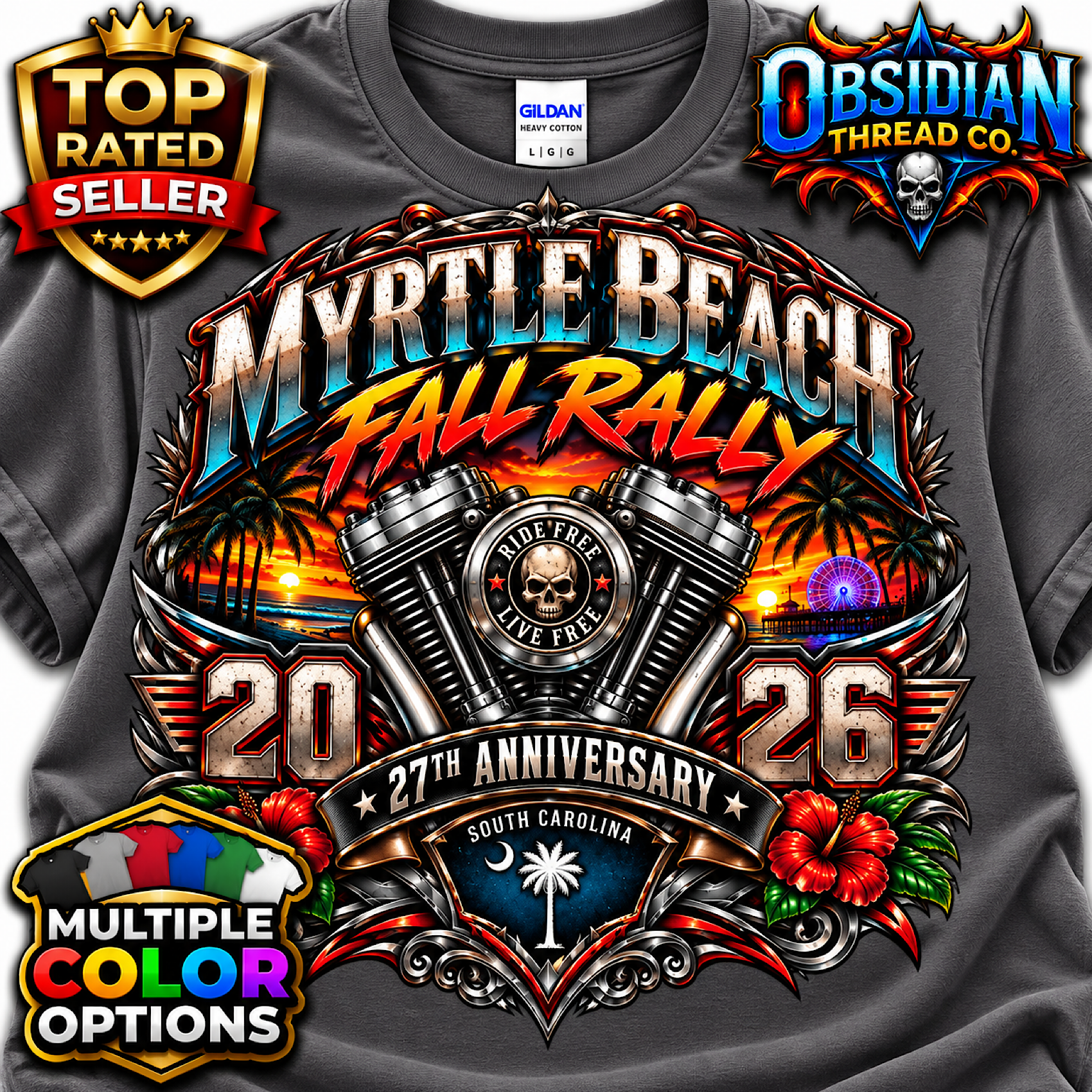 2026 Myrtle Beach Fall Rally Shirt SC Motorcycle Bike Week 27th no harley color preview 2