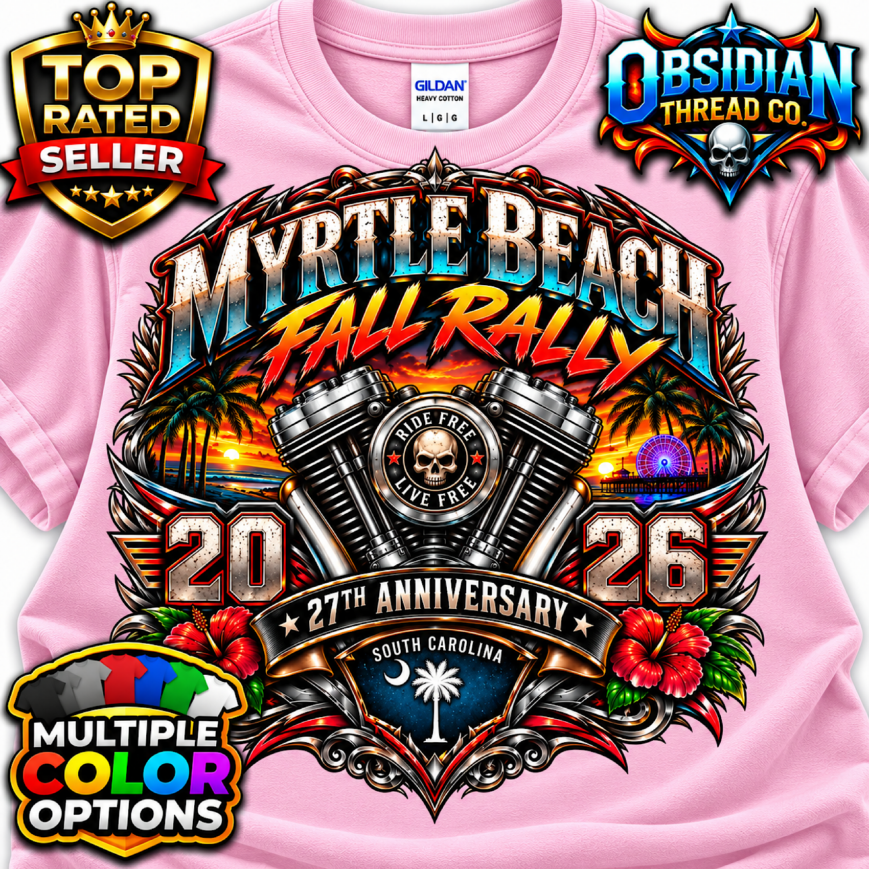 2026 Myrtle Beach Fall Rally Shirt SC Motorcycle Bike Week 27th no harley color preview 3