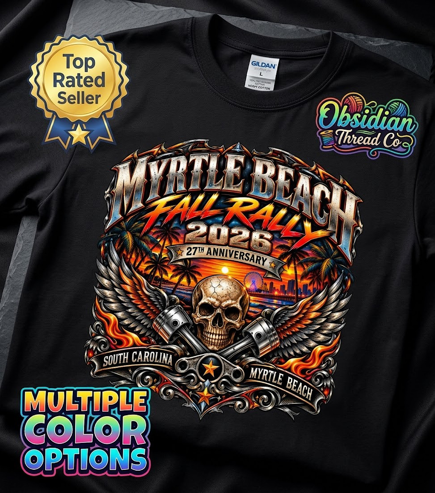 2026 Myrtle Beach Fall Rally Shirt 27th Anniversary SC Biker Tee no harley color preview 3