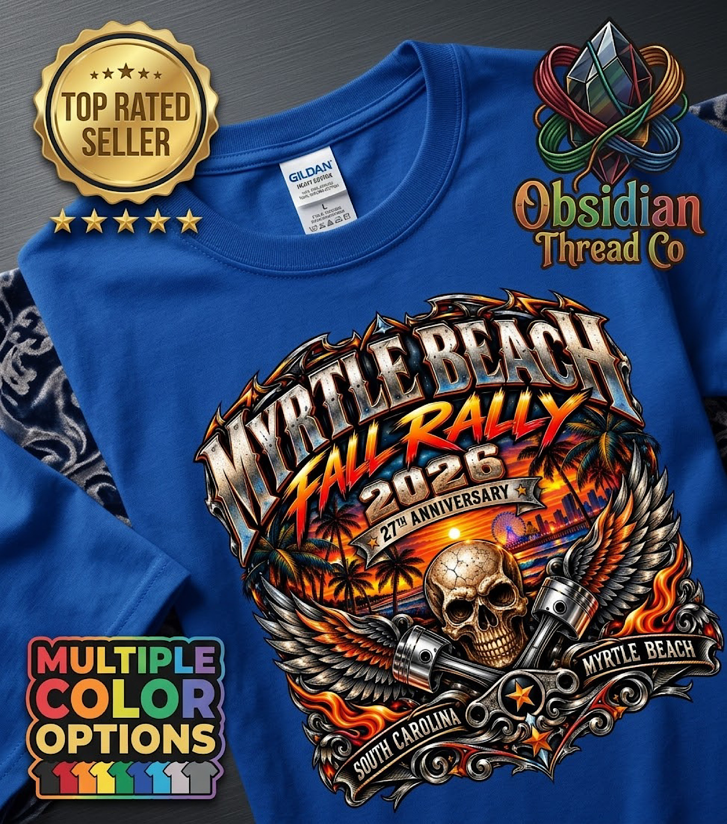 2026 Myrtle Beach Fall Rally Shirt 27th Anniversary SC Biker Tee no harley color preview 2
