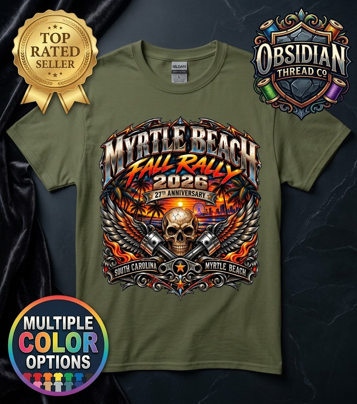 2026 Myrtle Beach Fall Rally Shirt 27th Anniversary SC Biker Tee no harley color preview 4