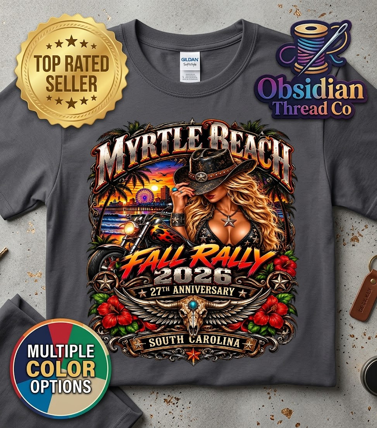 2026 Myrtle Beach Fall Rally Shirt 27th Anniversary Biker Tee SC no harley color preview 4