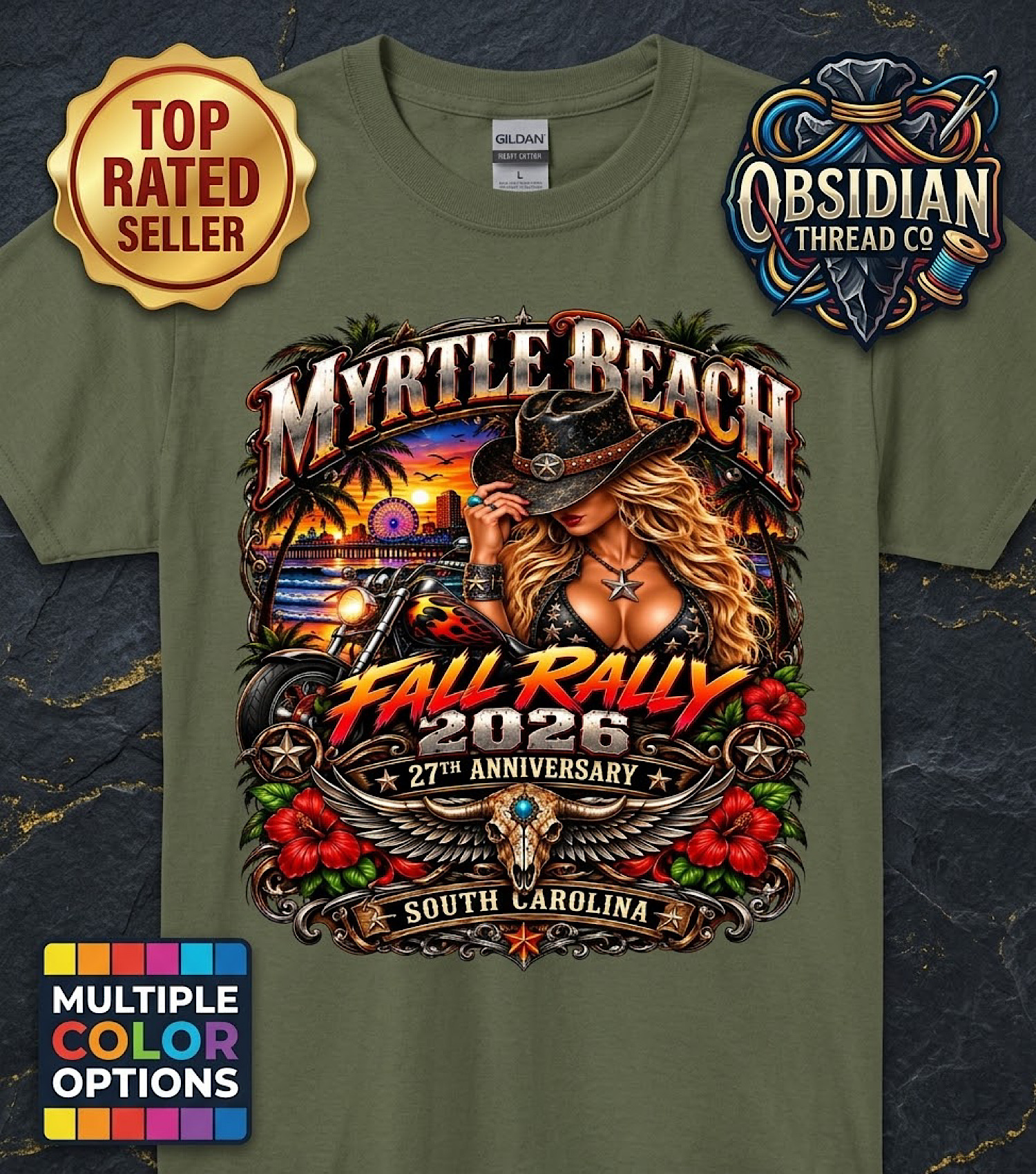 2026 Myrtle Beach Fall Rally Shirt 27th Anniversary Biker Tee SC no harley color preview 3