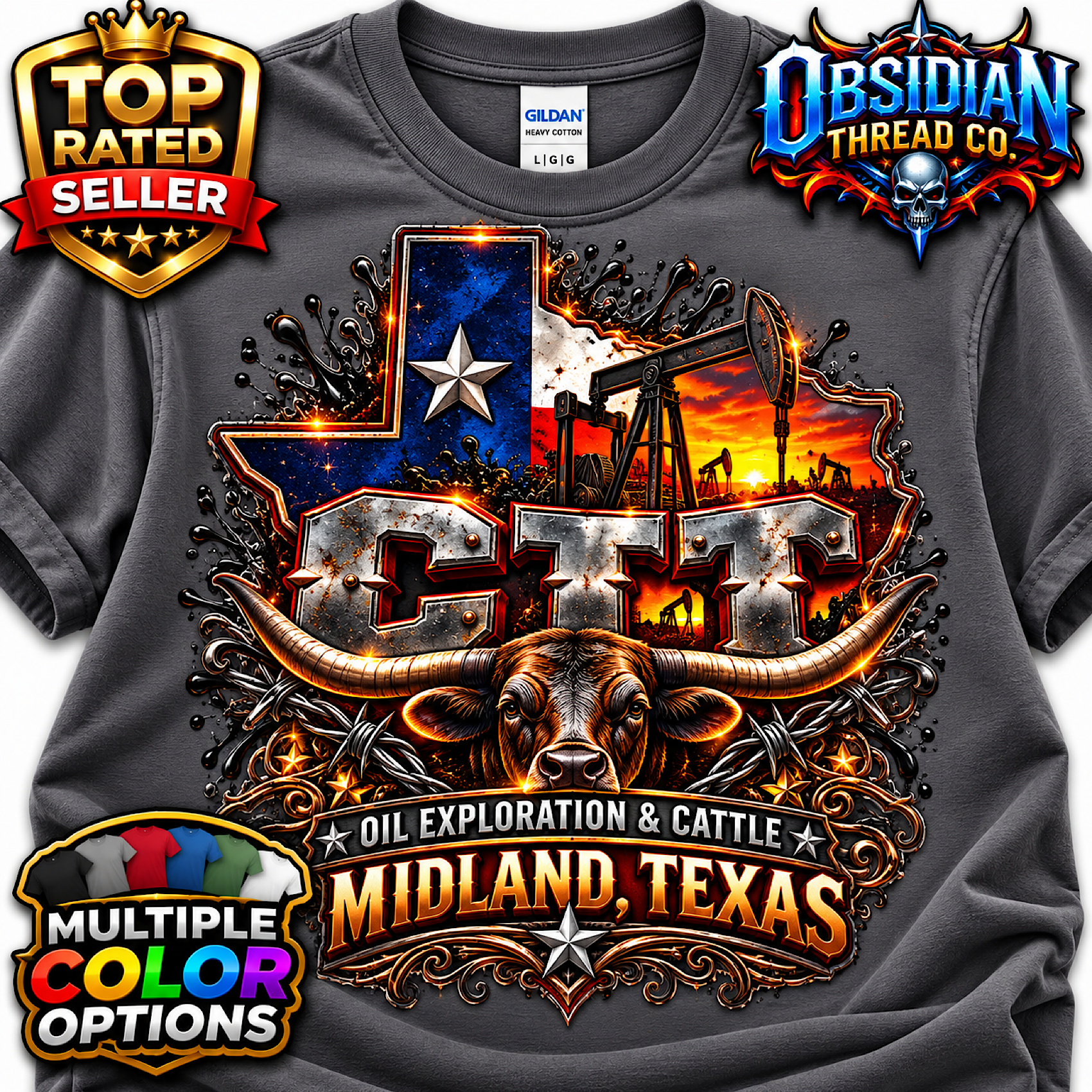CTT Oil Exploration & Cattle Shirt M-Tex Oil Landman Patch Cafe Texas Tee artwork detail