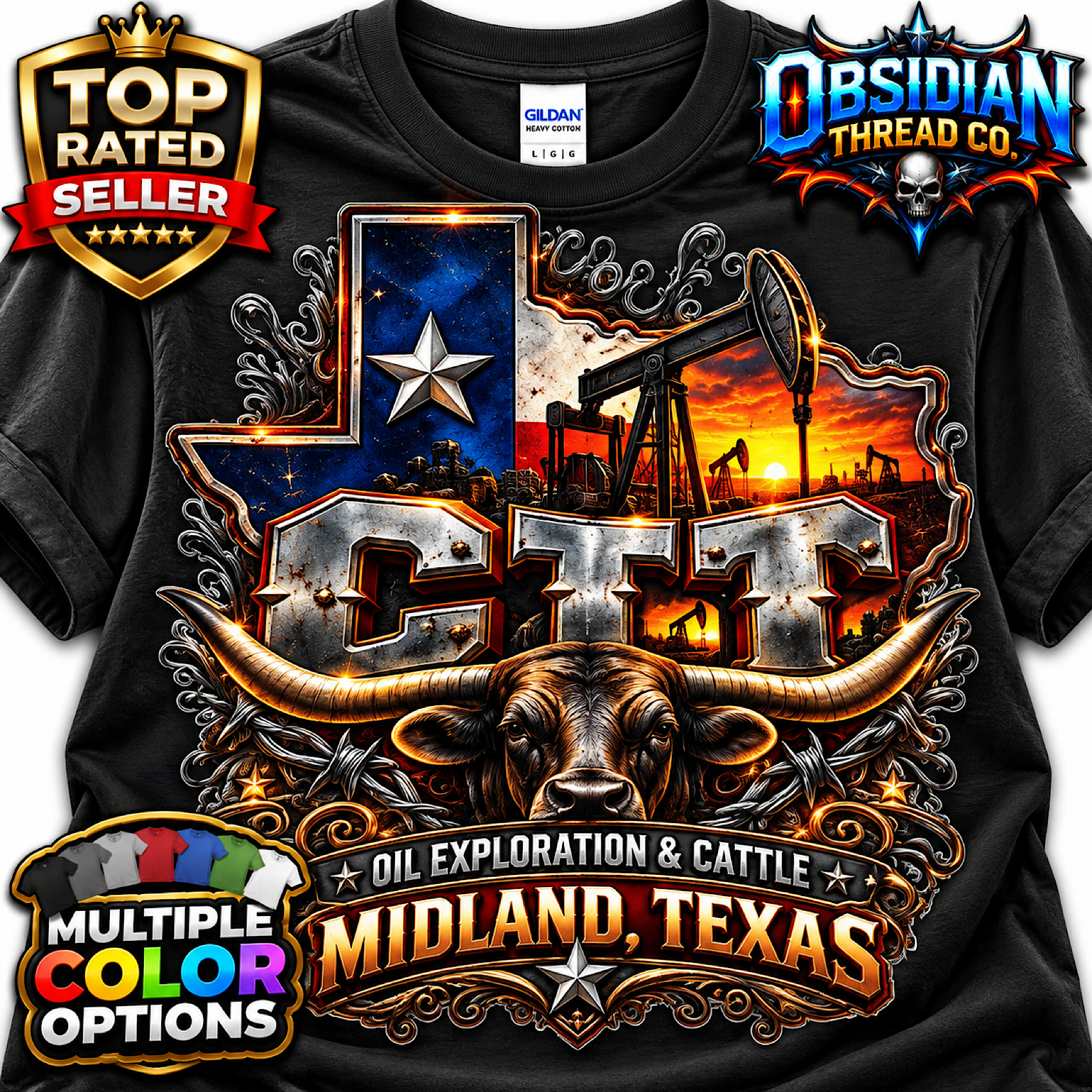 CTT Oil Exploration & Cattle Shirt M-Tex Oil Landman Patch Cafe Texas Tee color preview 4