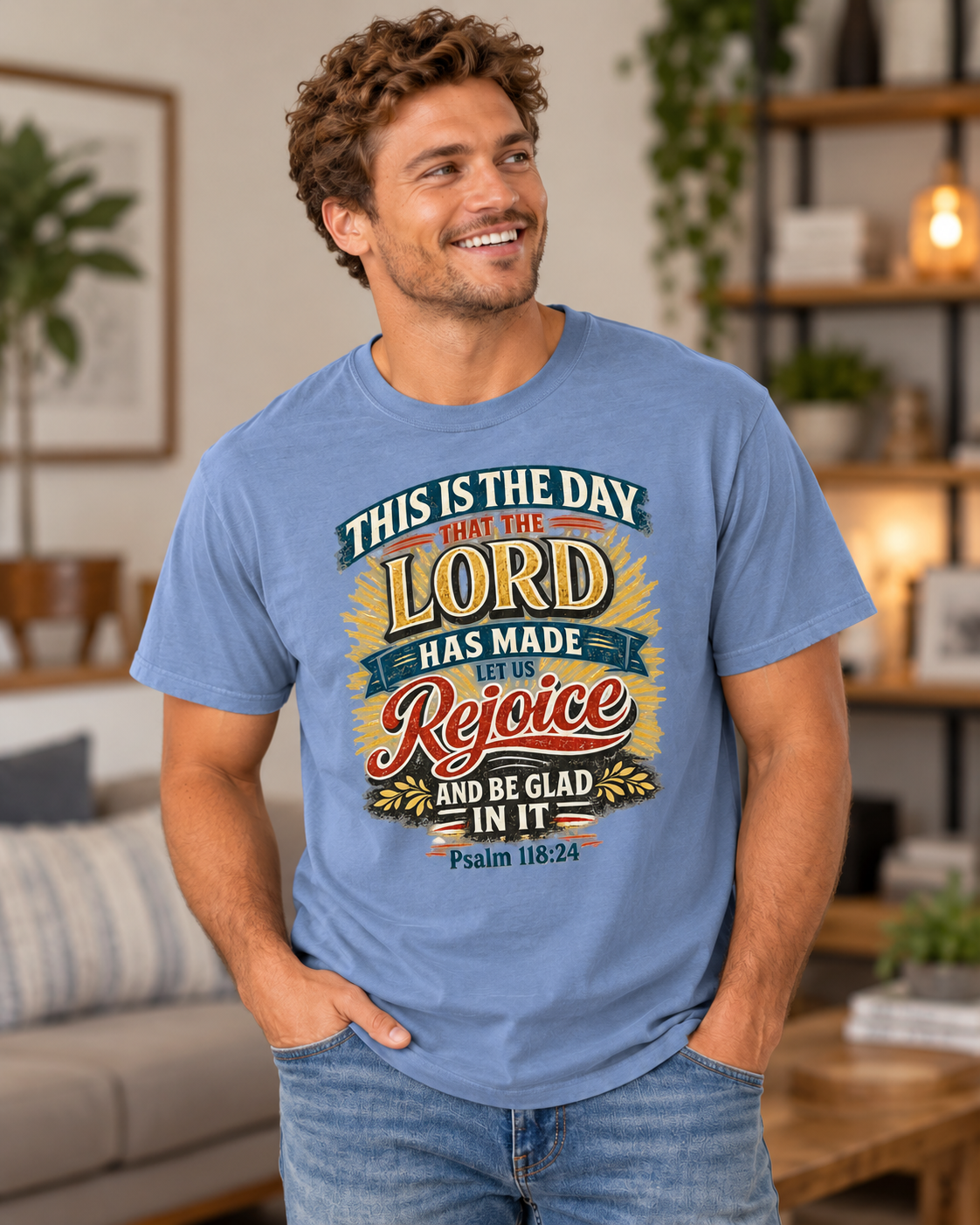 Washed Denim This Is The Day Lord Rejoice Psalm 118:24 T-Shirt