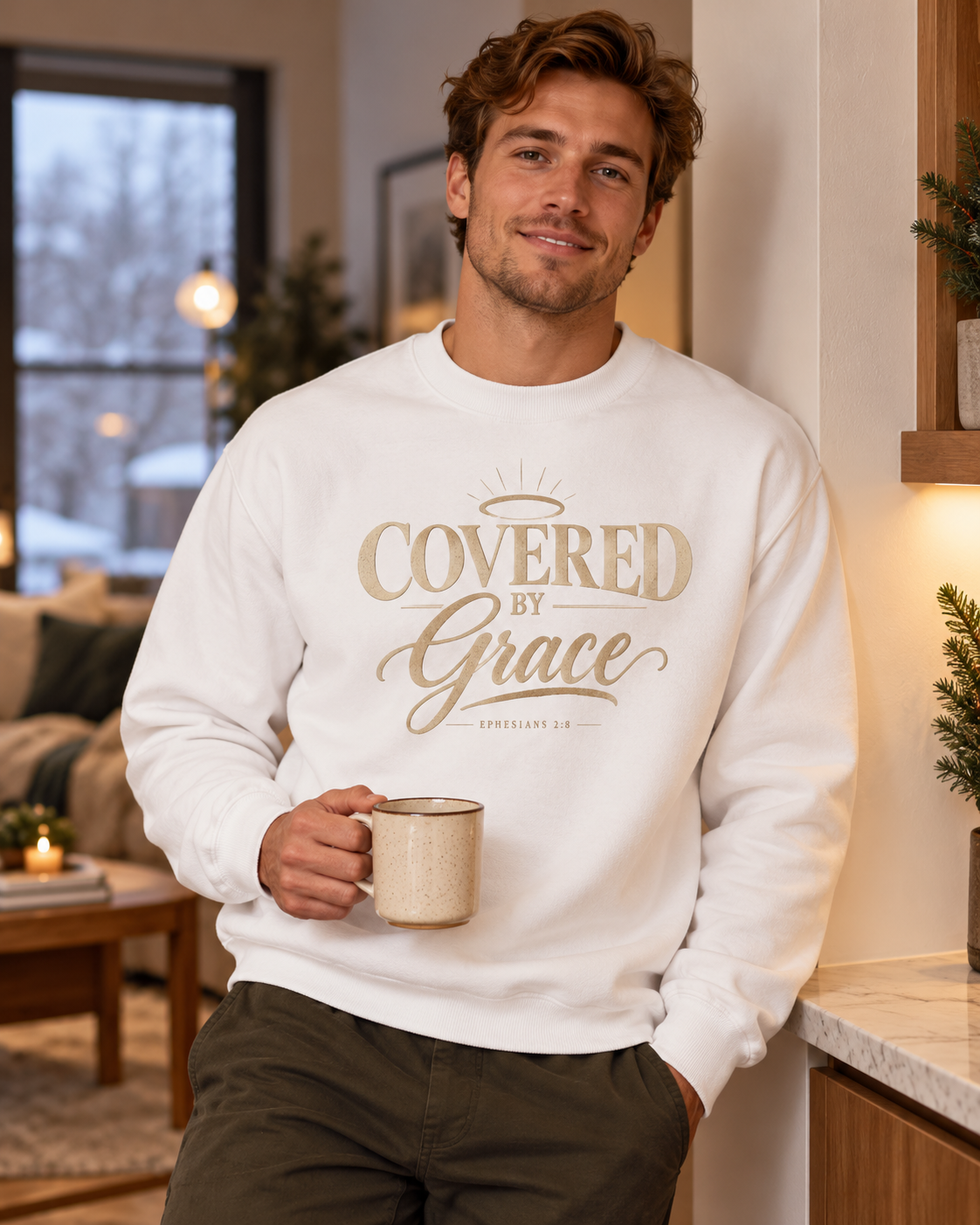 Covered by Grace Crewneck Sweatshirt | Christian Faith Typography: other