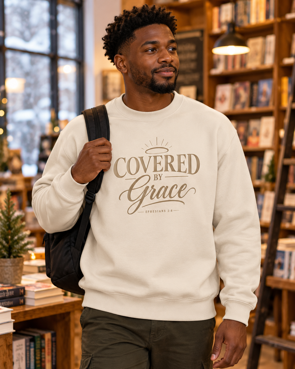 Covered by Grace Crewneck Sweatshirt | Christian Faith Typography: other