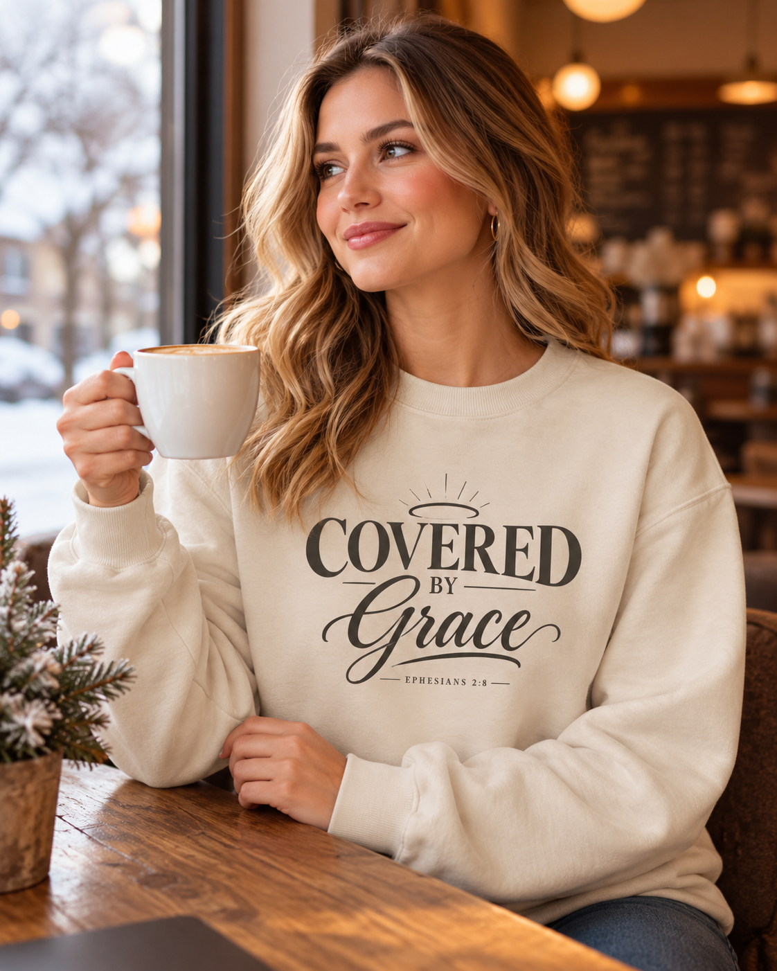 Covered by Grace Crewneck Sweatshirt | Christian Faith Typography: other