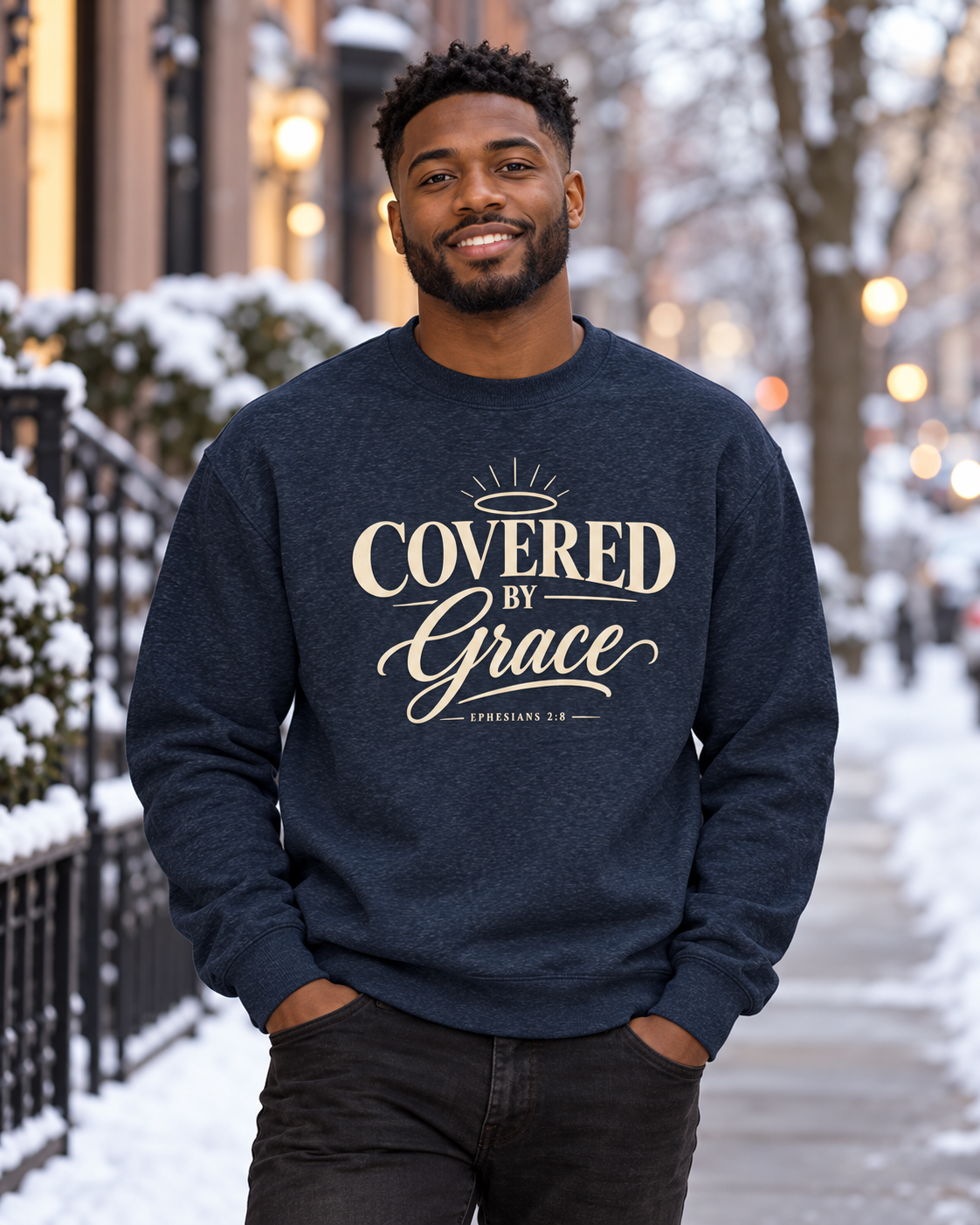 Covered by Grace Crewneck Sweatshirt | Christian Faith Typography: other