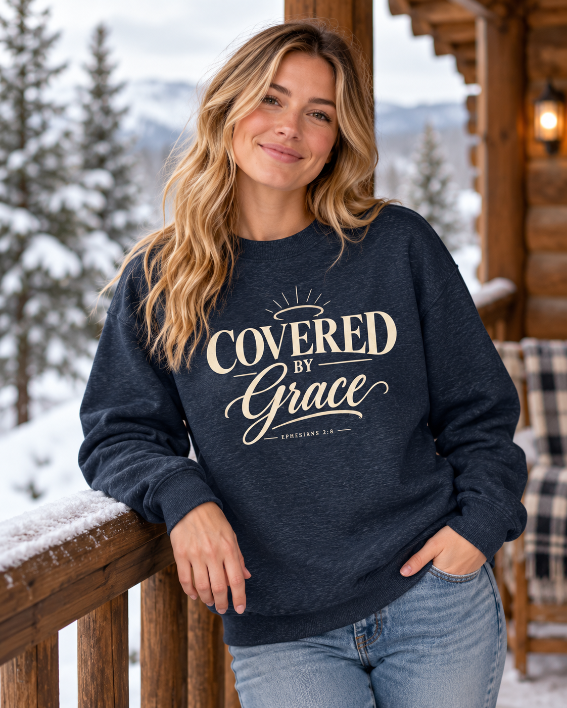 Covered by Grace Crewneck Sweatshirt | Christian Faith Typography: other