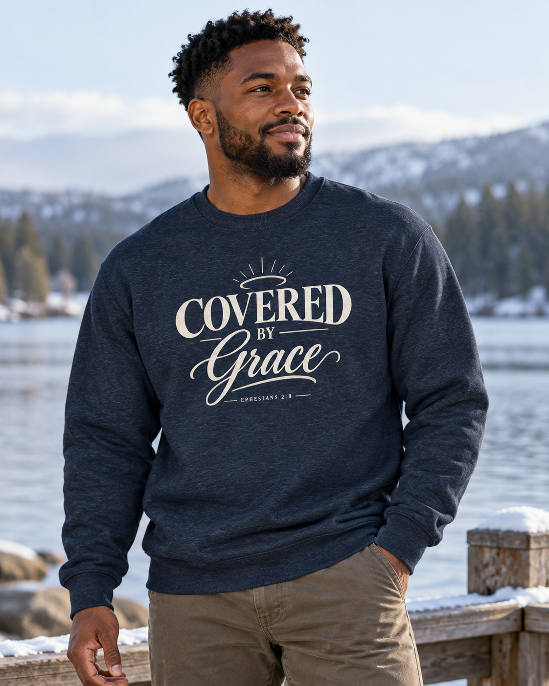 Covered by Grace Crewneck Sweatshirt | Christian Faith Typography: other