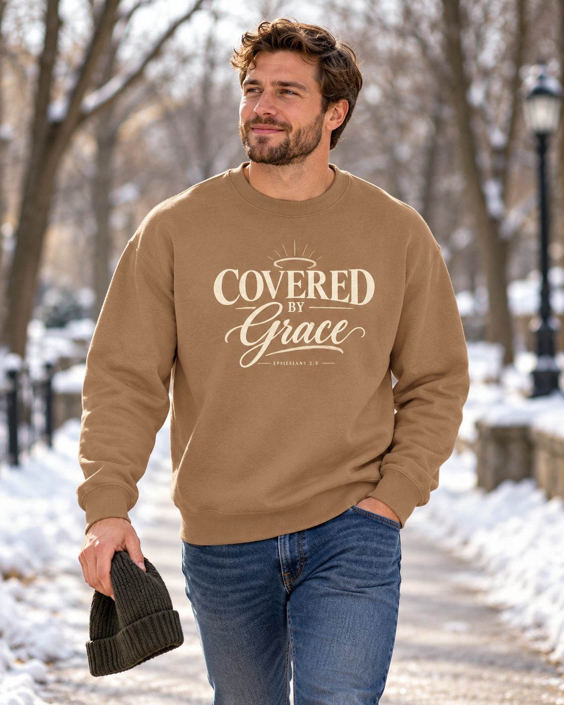 Covered by Grace Crewneck Sweatshirt | Christian Faith Typography: other