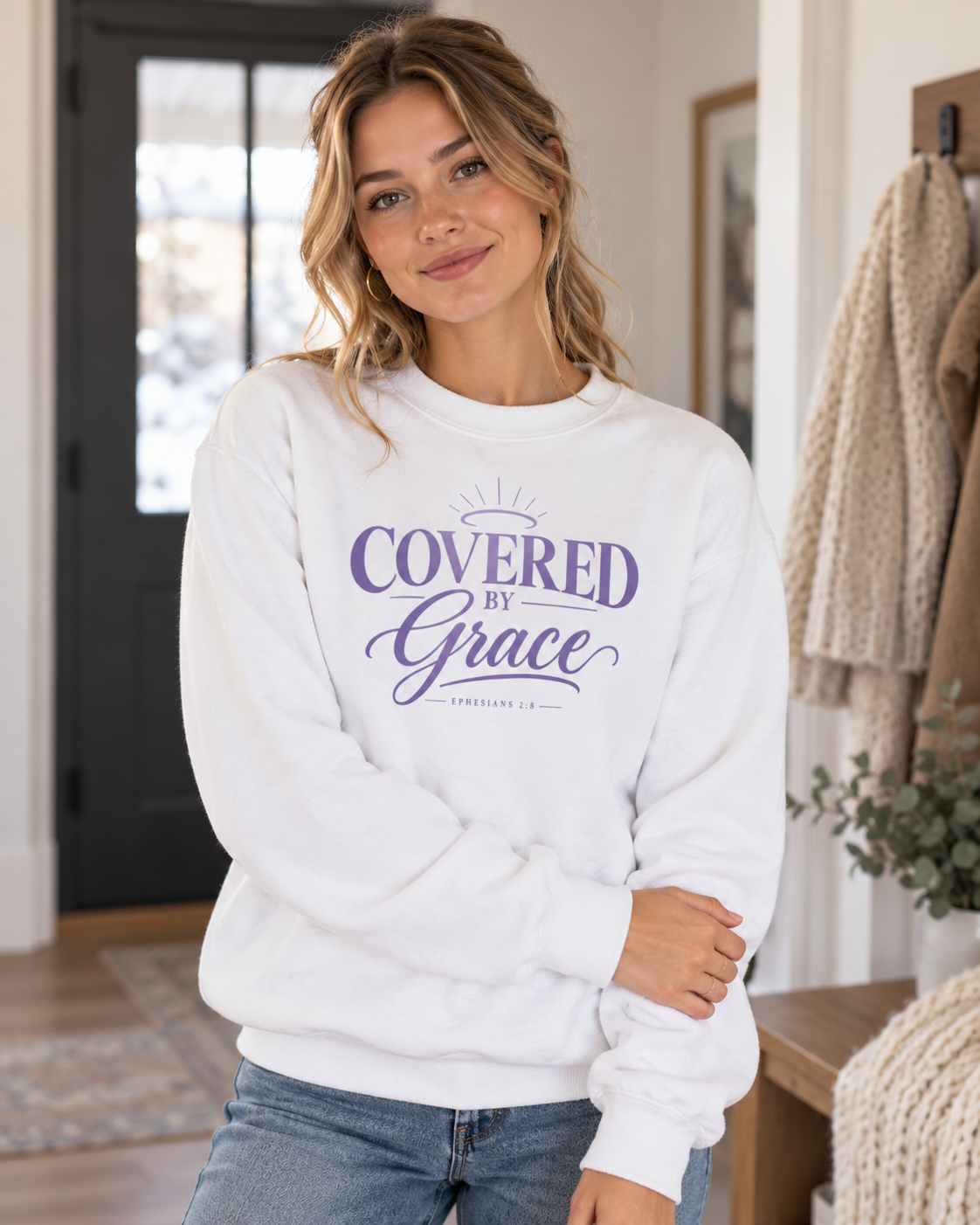 Covered by Grace Sweatshirt | Christian Faith Typography: other