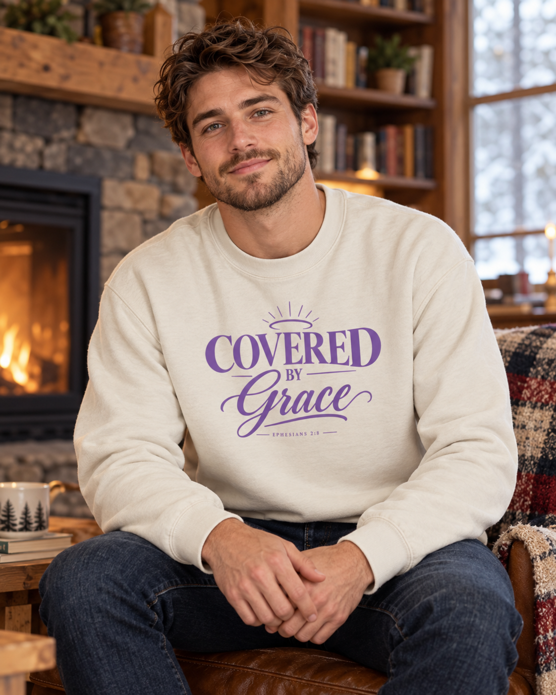 Covered by Grace Sweatshirt | Christian Faith Typography: other