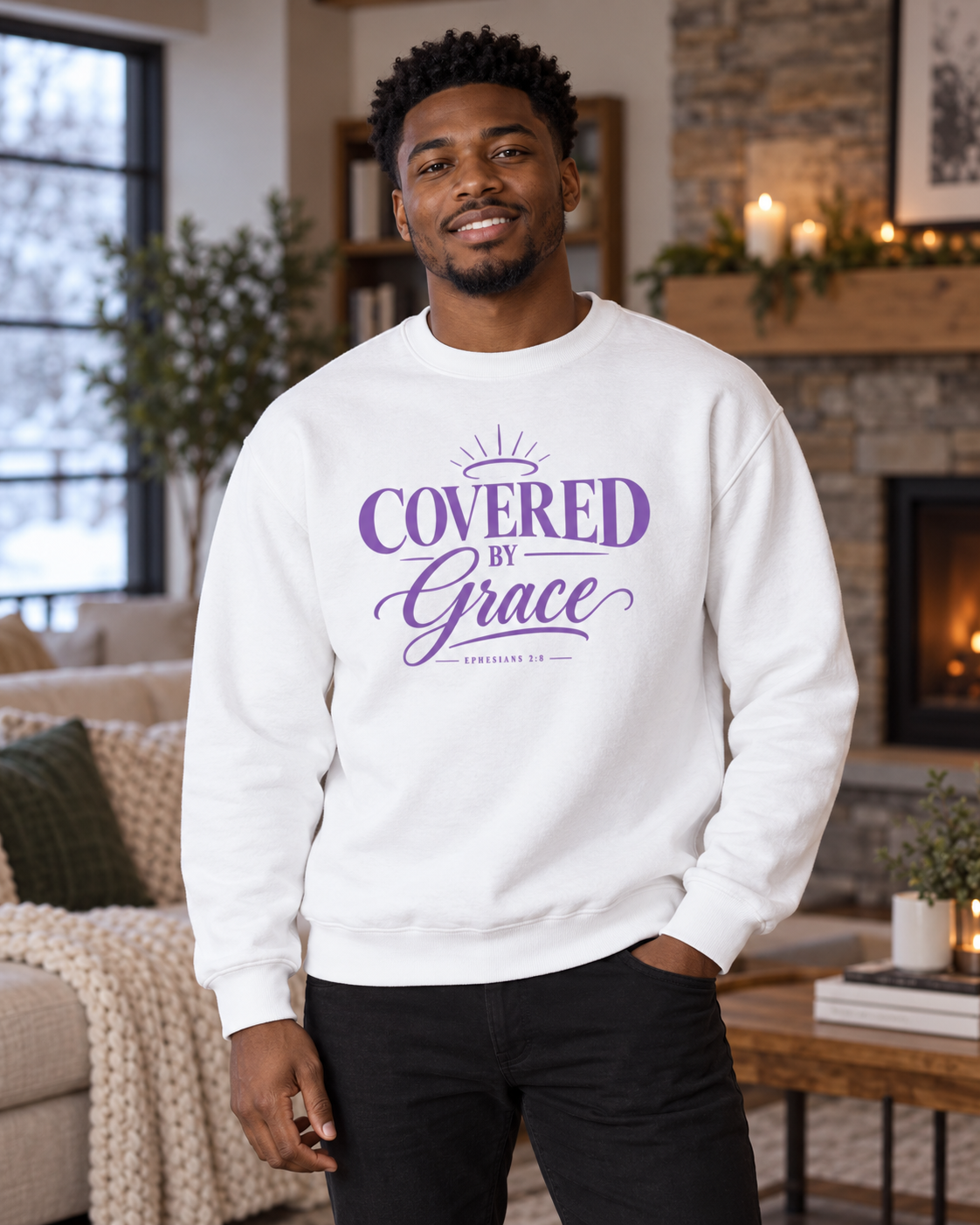 Covered by Grace Sweatshirt | Christian Faith Typography: other