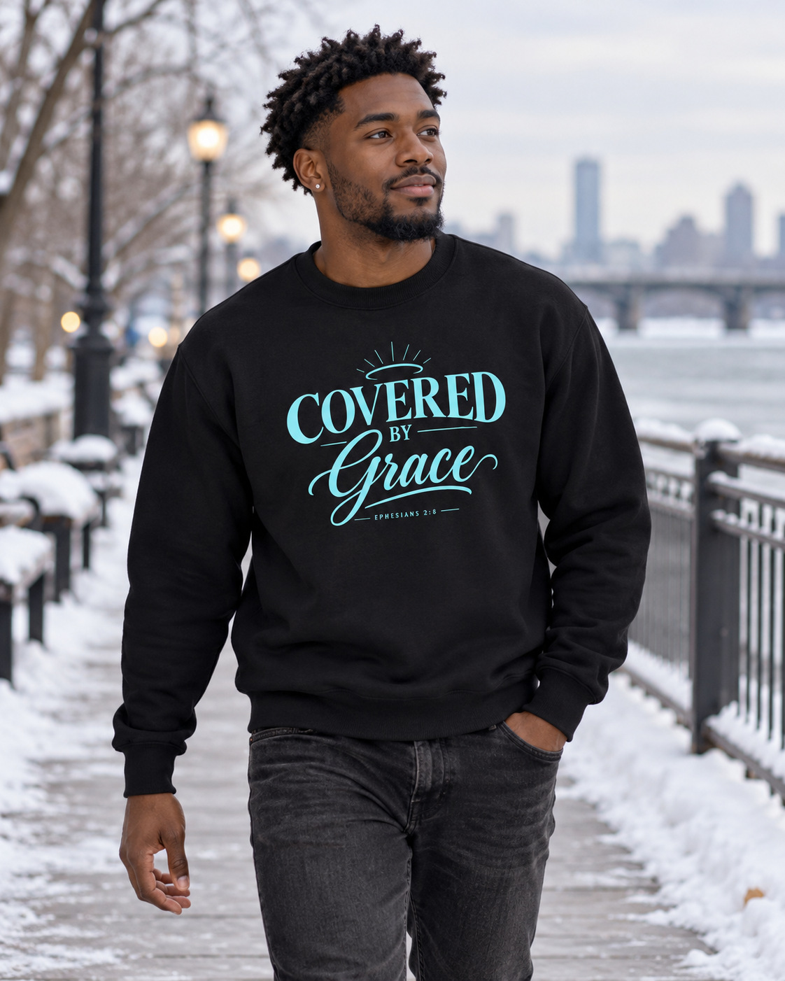 Covered by Grace Sweatshirt | Christian Faith Typography: other