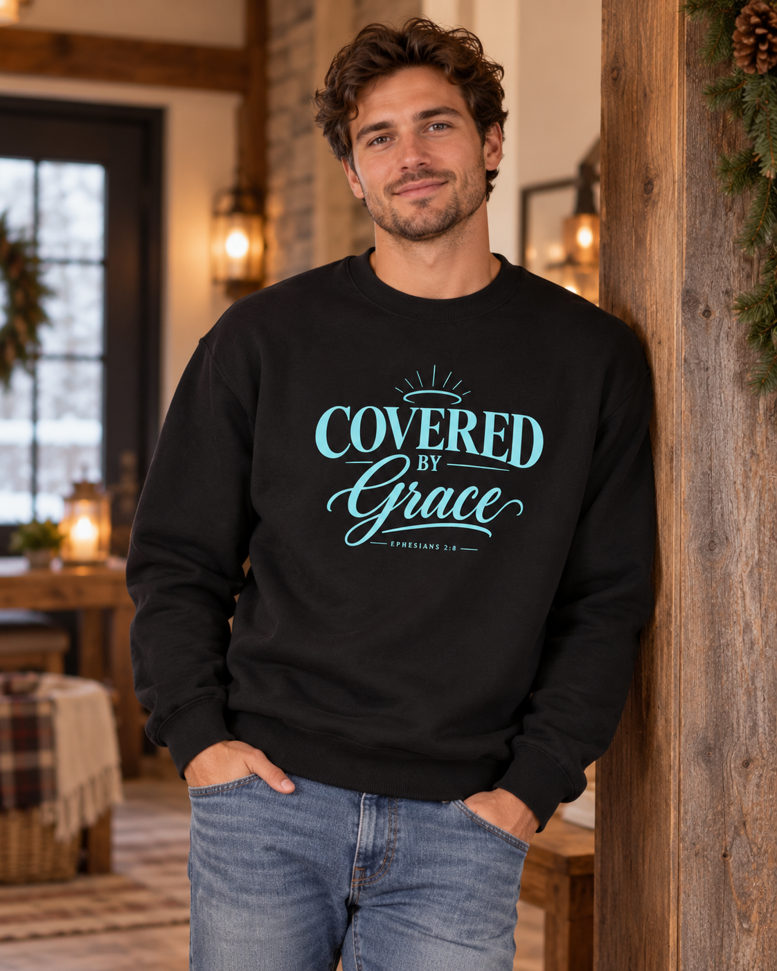 Covered by Grace Sweatshirt | Christian Faith Typography: other