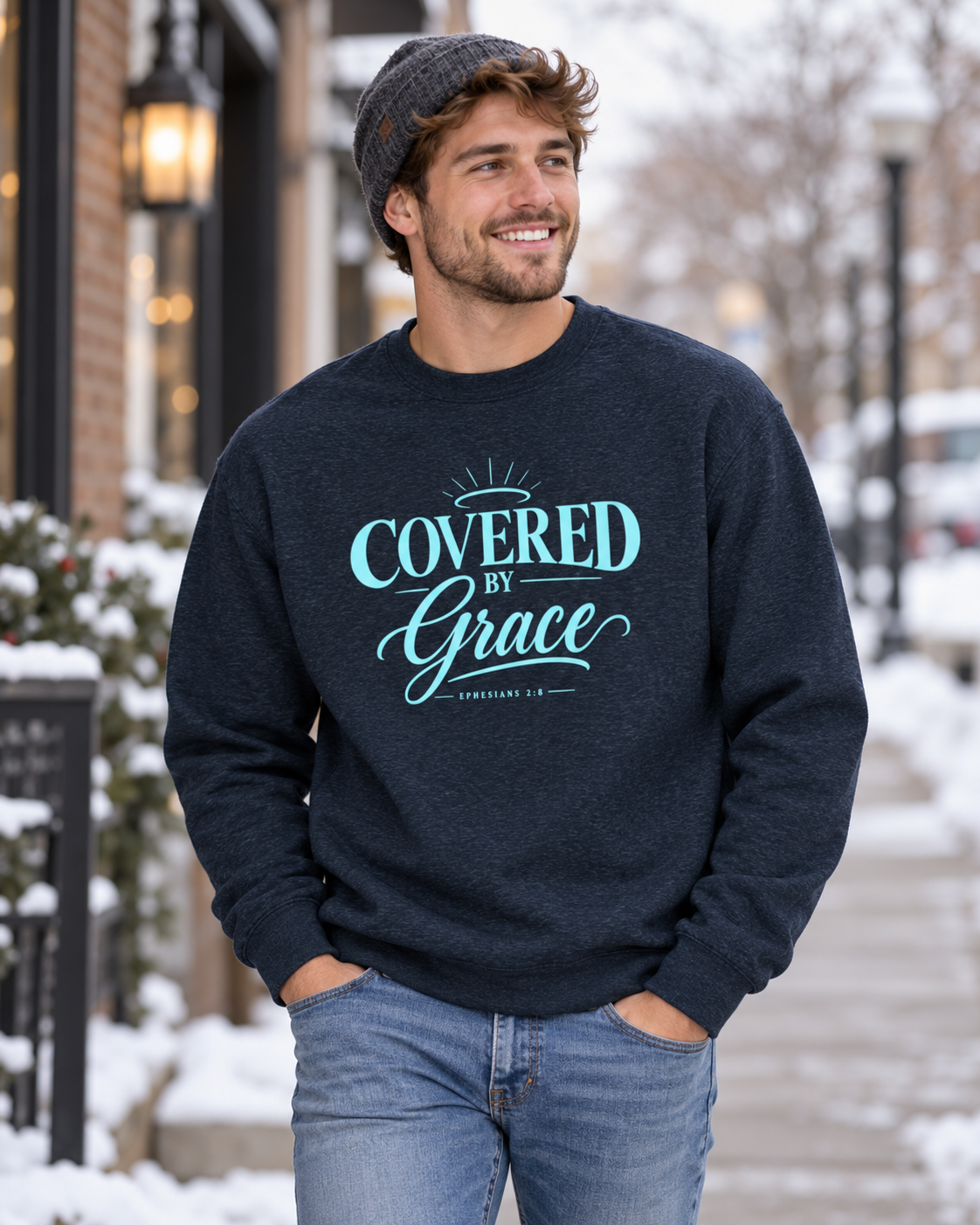 Covered by Grace Sweatshirt | Christian Faith Typography: other