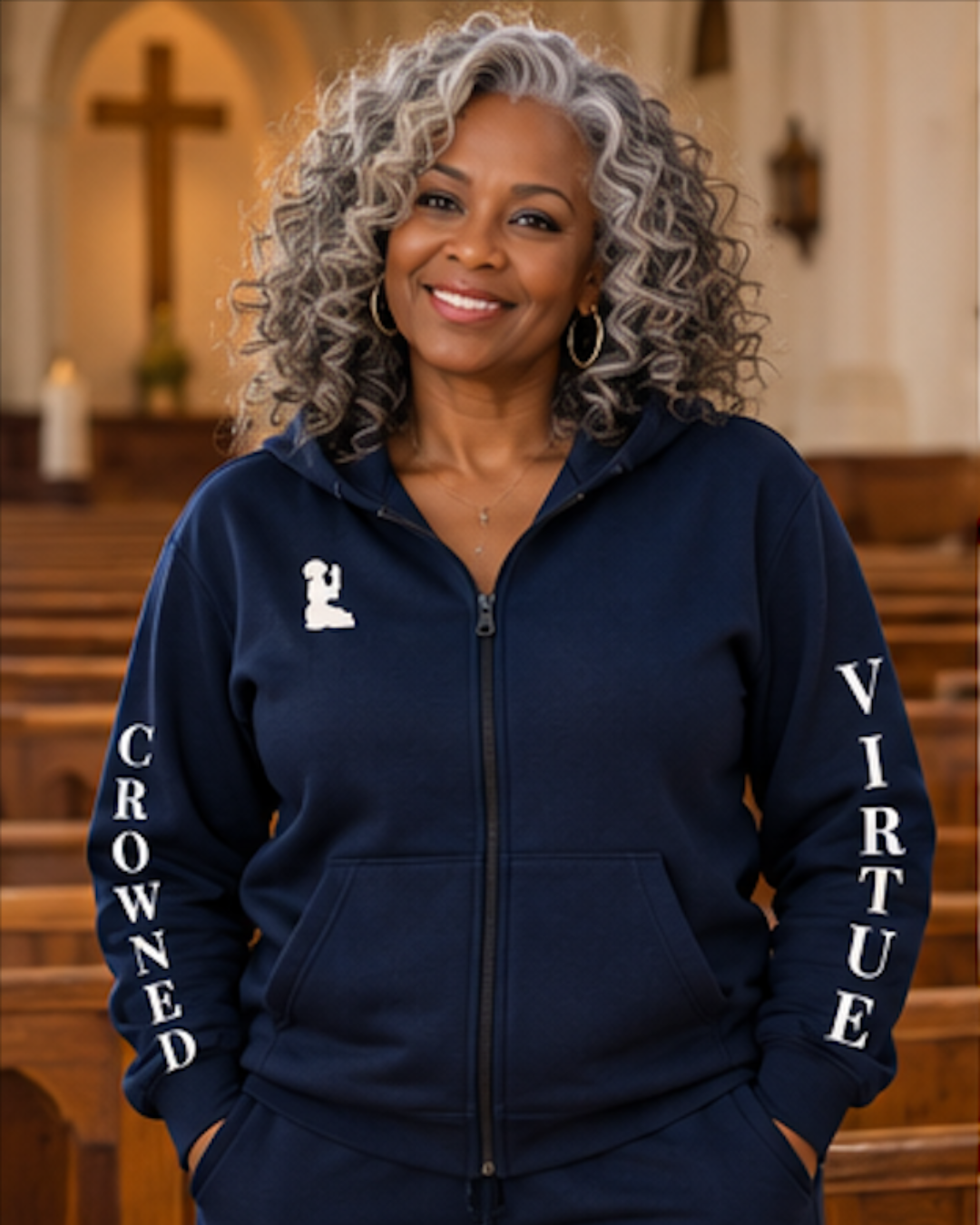 Crowned In Virtue's Premium Navy Zip-Up Sweatshirt