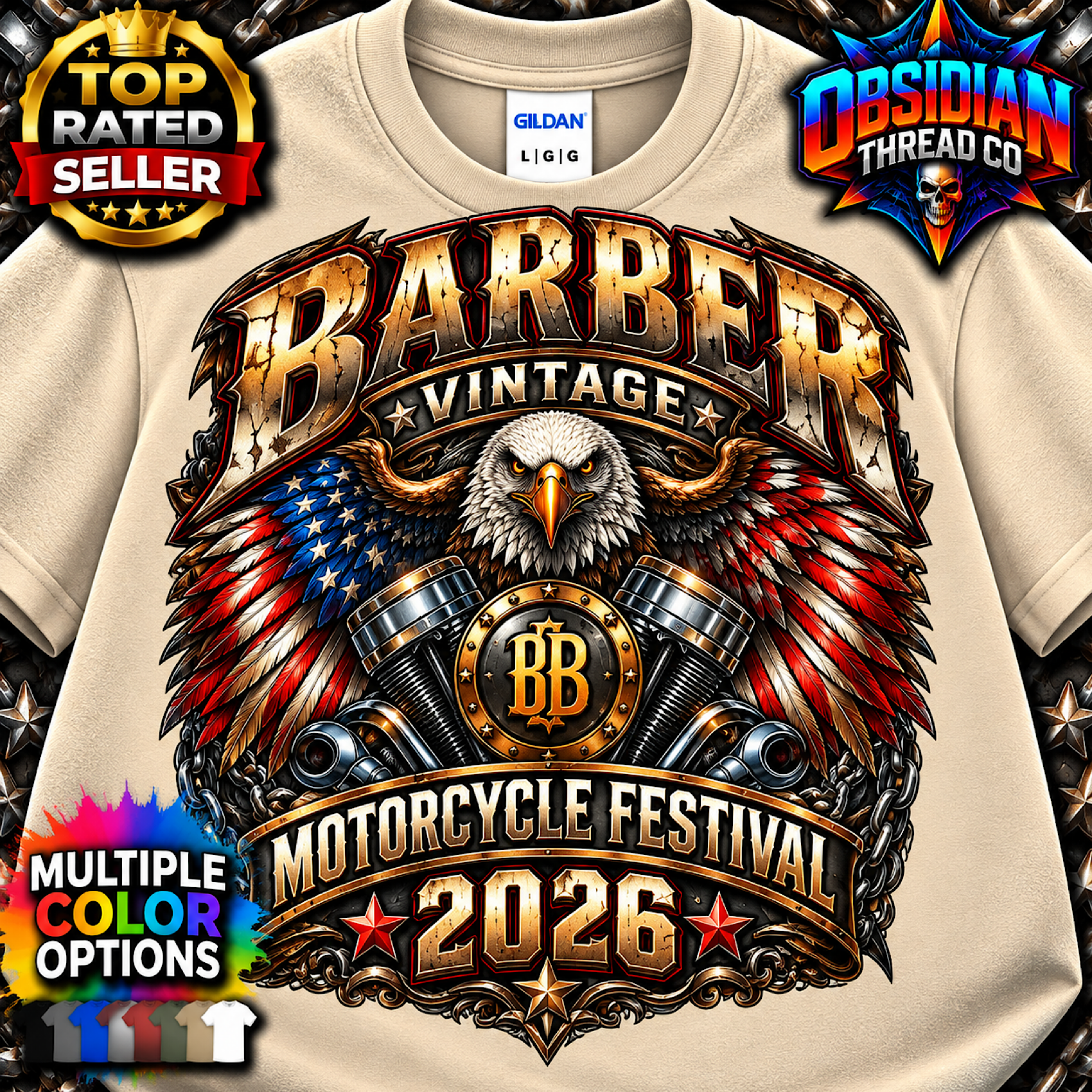 Barber Vintage Motorcycle Festival 2026 Birmingham Alabama Biker Shirt no harley color preview 3