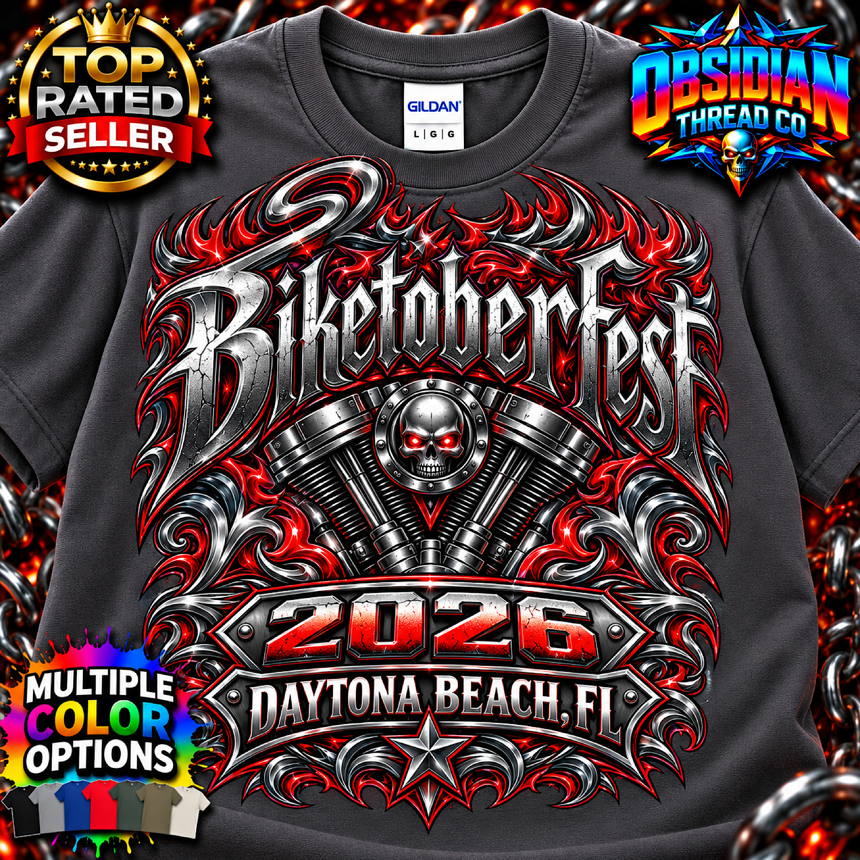 2026 Biketoberfest Daytona Beach FL Skull V-Twin Biker Shirt no harley color preview 2