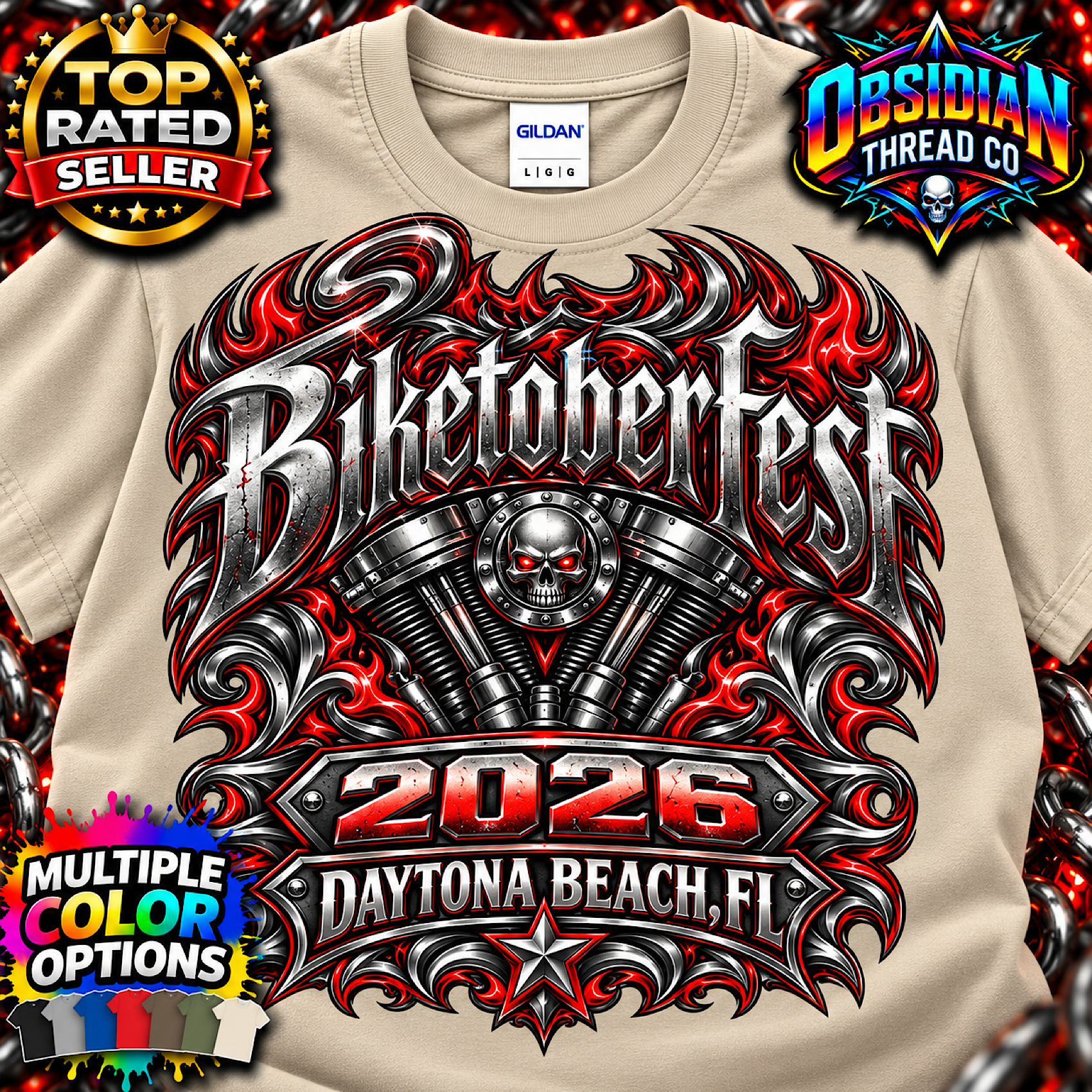 2026 Biketoberfest Daytona Beach FL Skull V-Twin Biker Shirt no harley color preview 4