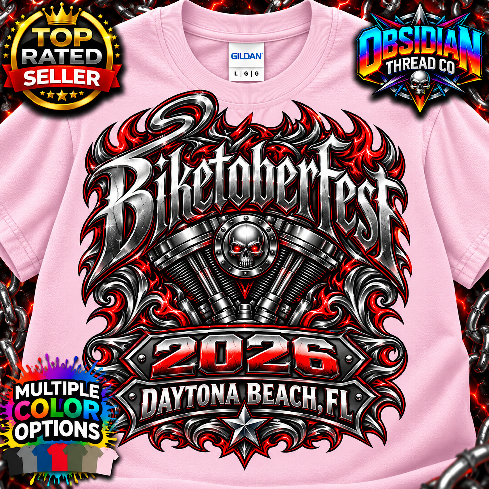 2026 Biketoberfest Daytona Beach FL Skull V-Twin Biker Shirt no harley color preview 3