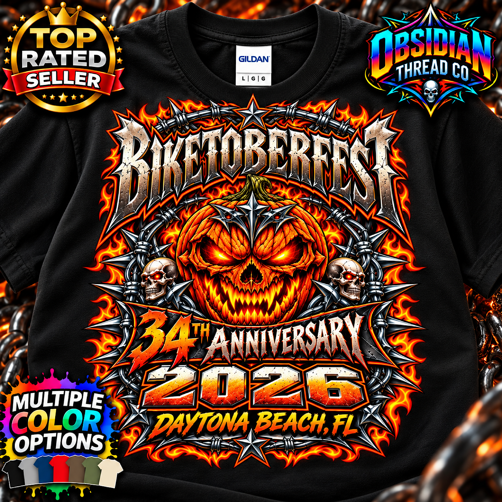 2026 Biketoberfest Daytona Beach 34th Anniversary Pumpkin Biker no harley color preview 4