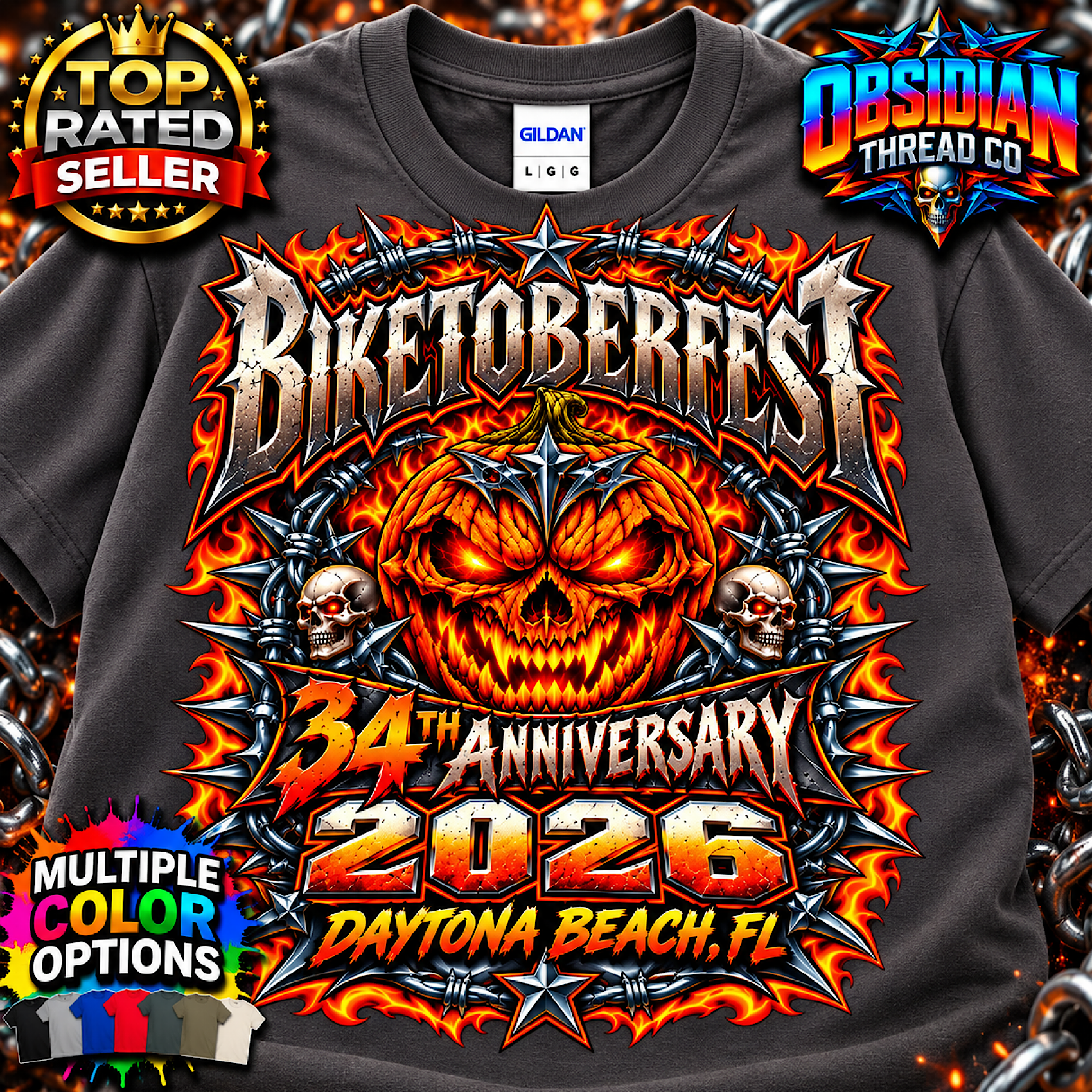 2026 Biketoberfest Daytona Beach 34th Anniversary Pumpkin Biker no harley color preview 2