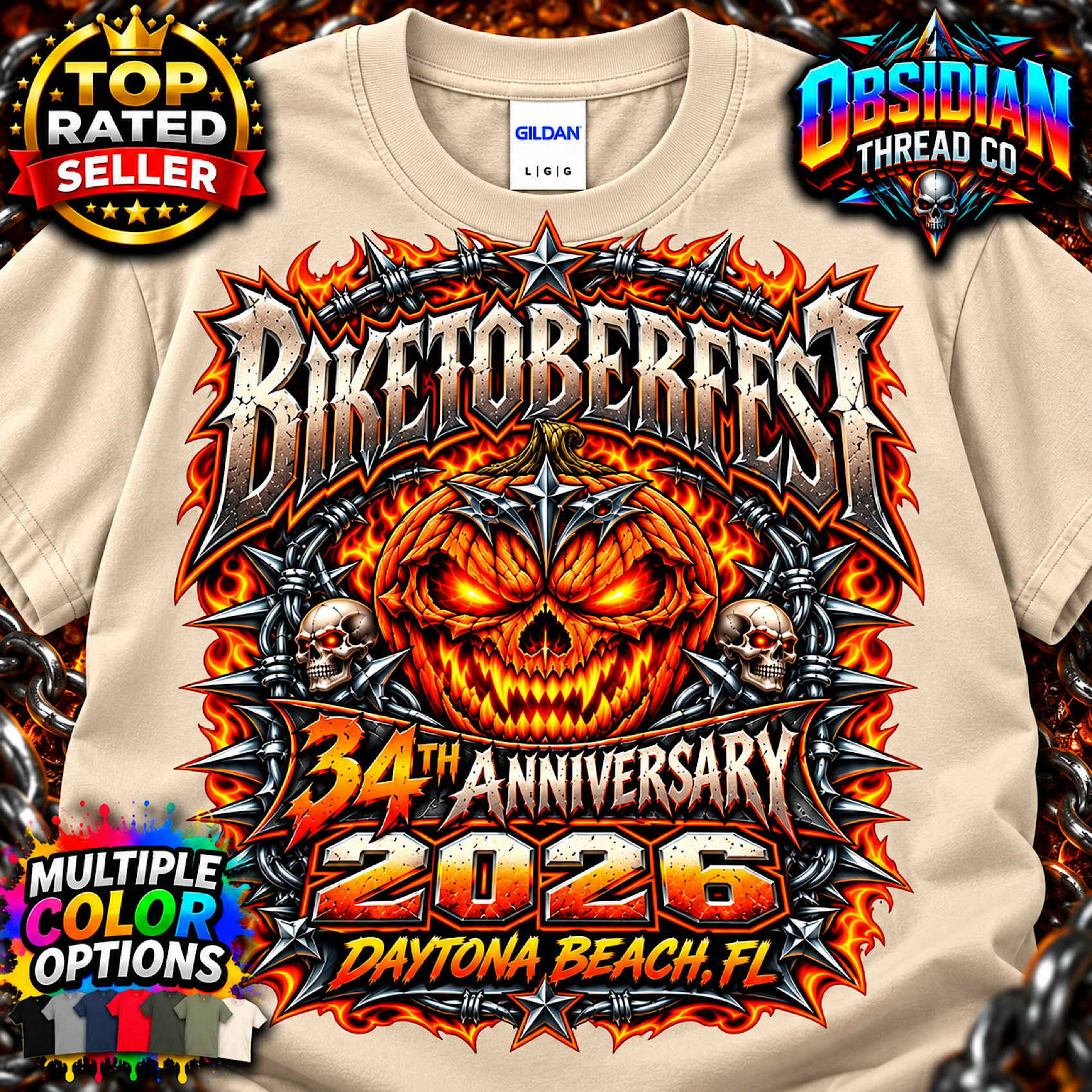 2026 Biketoberfest Daytona Beach 34th Anniversary Pumpkin Biker no harley color preview 3