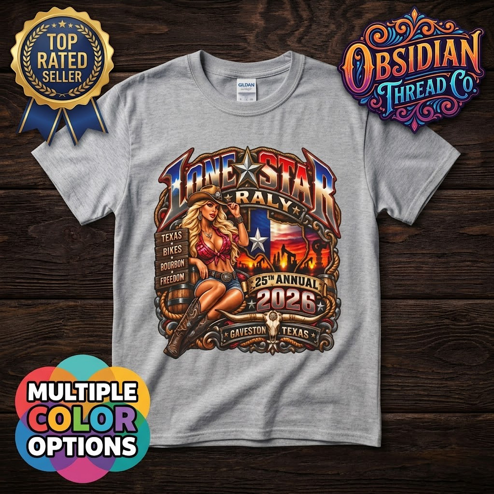 Lone Star Rally 2026 Galveston Texas 25th Anniversary Biker Shirt no harley color preview 2