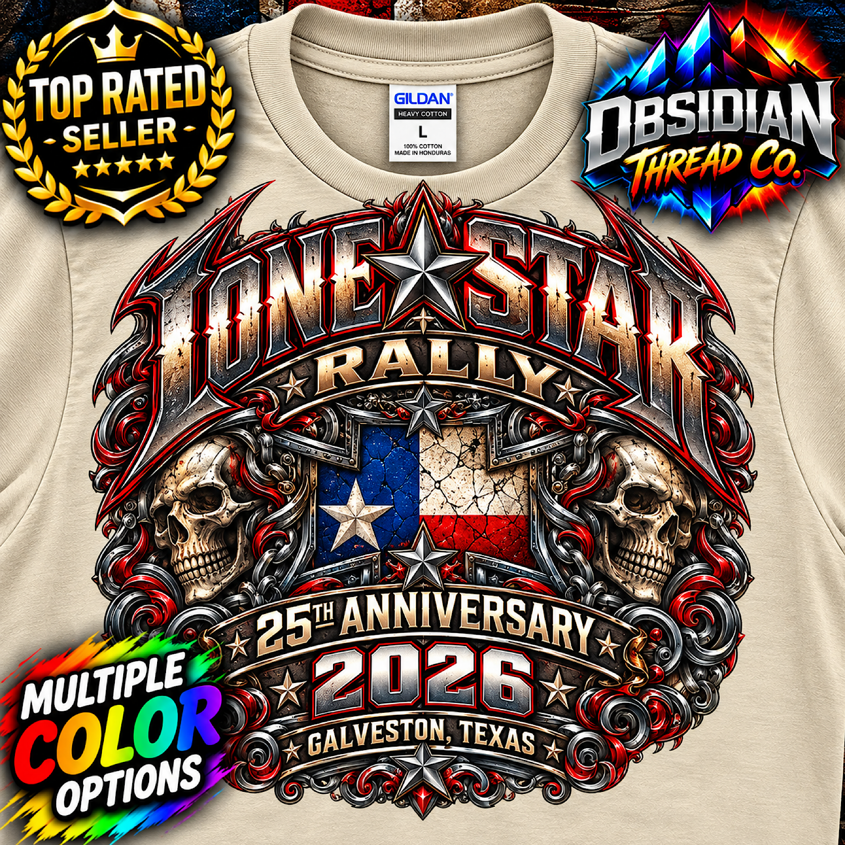 Lone Star Rally 2026 Galveston Texas 25th Anniversary Biker Shirt no harley color preview 3