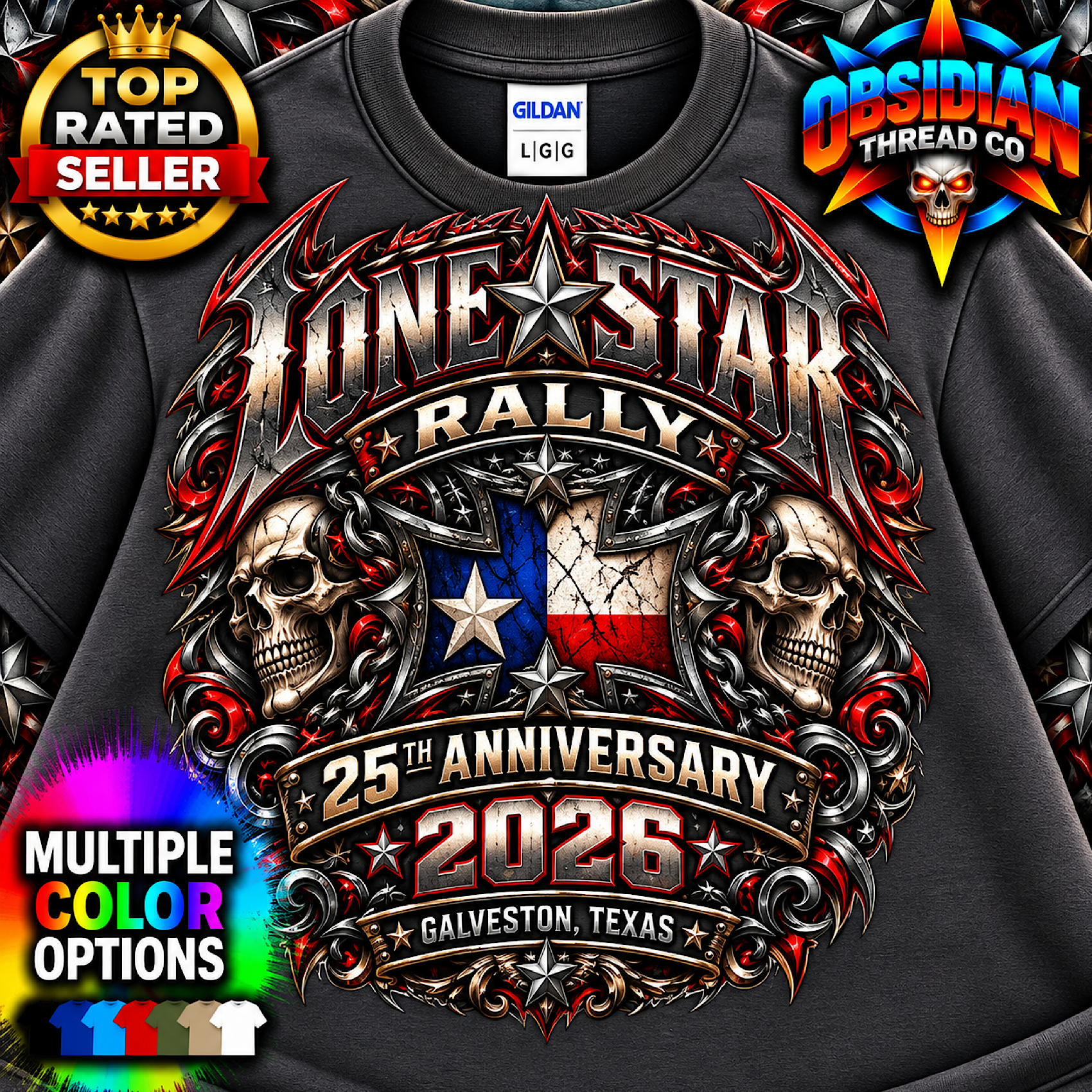 Lone Star Rally 2026 Galveston Texas 25th Anniversary Biker Shirt no harley color preview 2