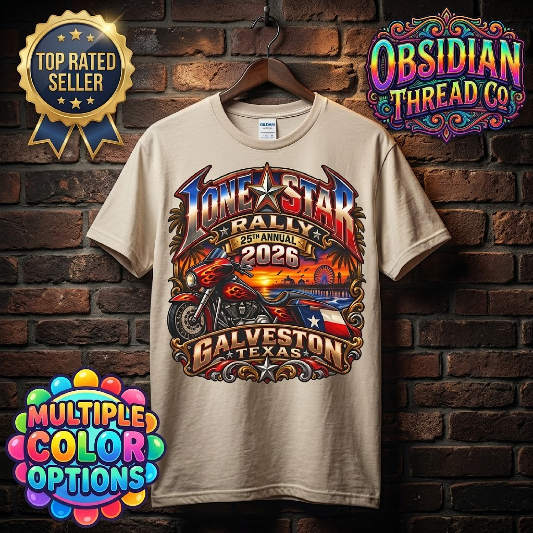 Lone Star Rally 2026 Galveston Texas 25th Anniversary Biker Shirt no harley color preview 3
